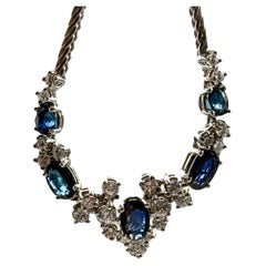 585 white gold necklace with sapphire and diamonds, certificate included