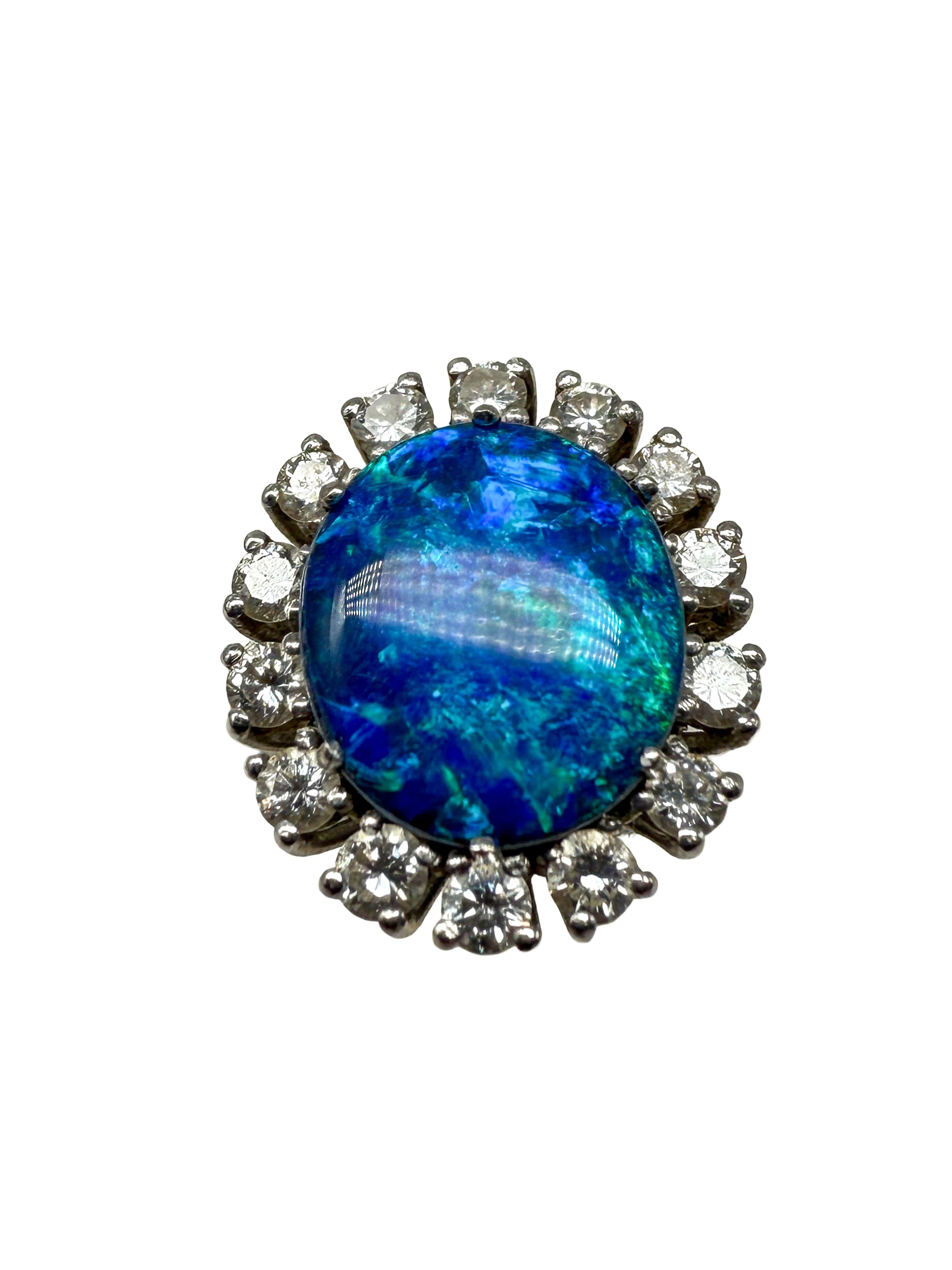 585 Bague en or blanc avec opale et saphir Bon état - En vente à Berlin, DE