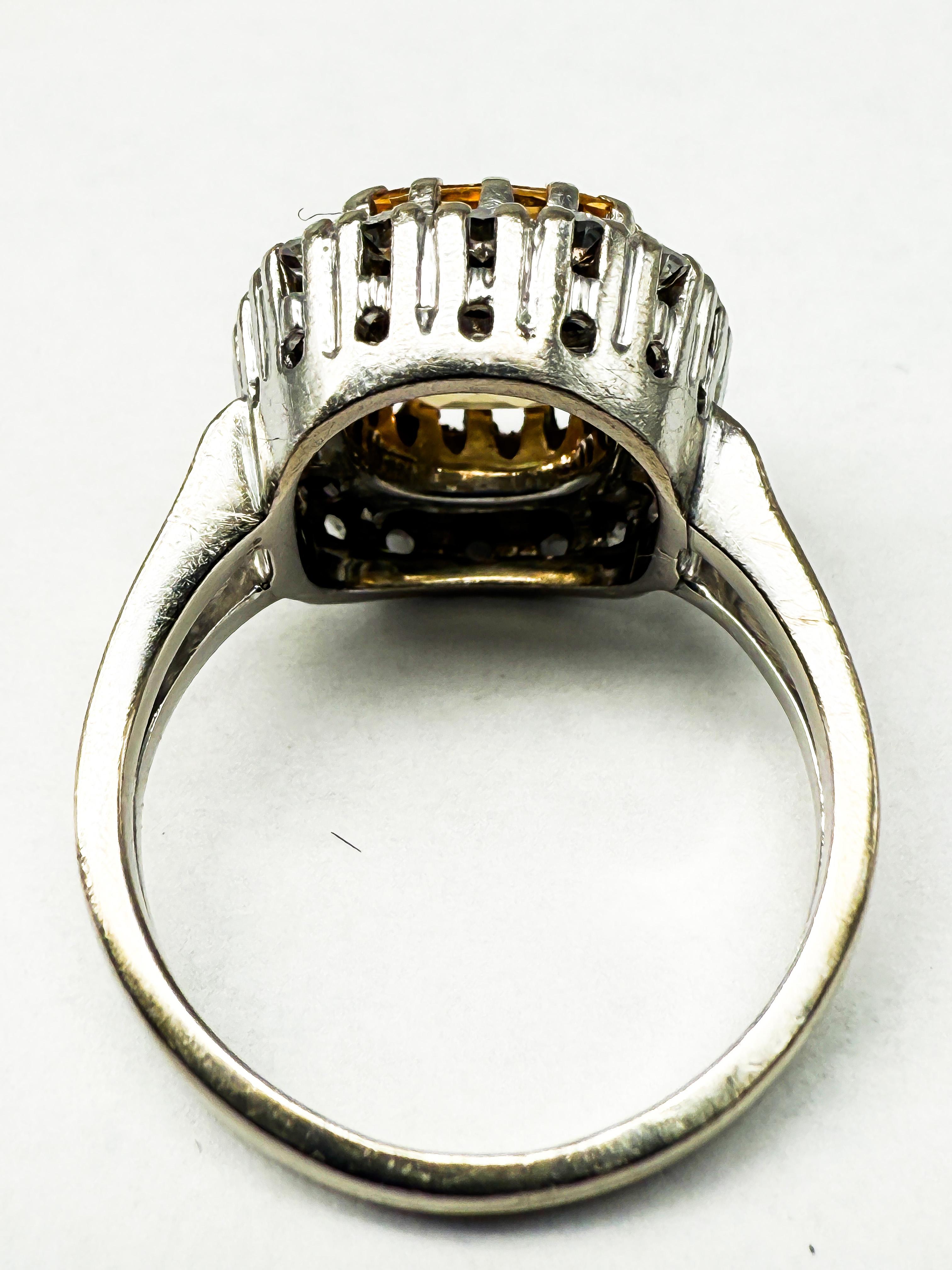 Oval Cut 585 White Halo Gold Ring Featuring a Yellow Sapphire For Sale