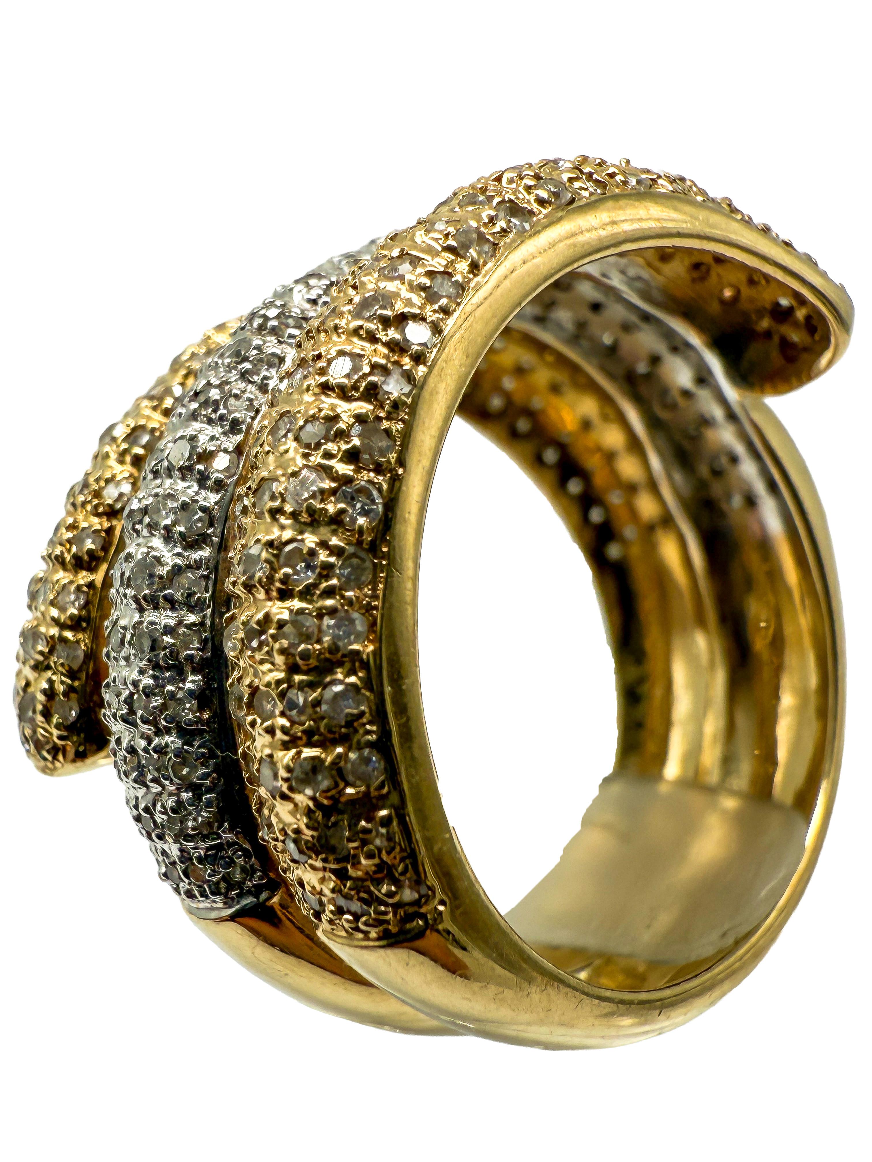 Modern 585 Yellow and White Gold Ring with Diamonds For Sale