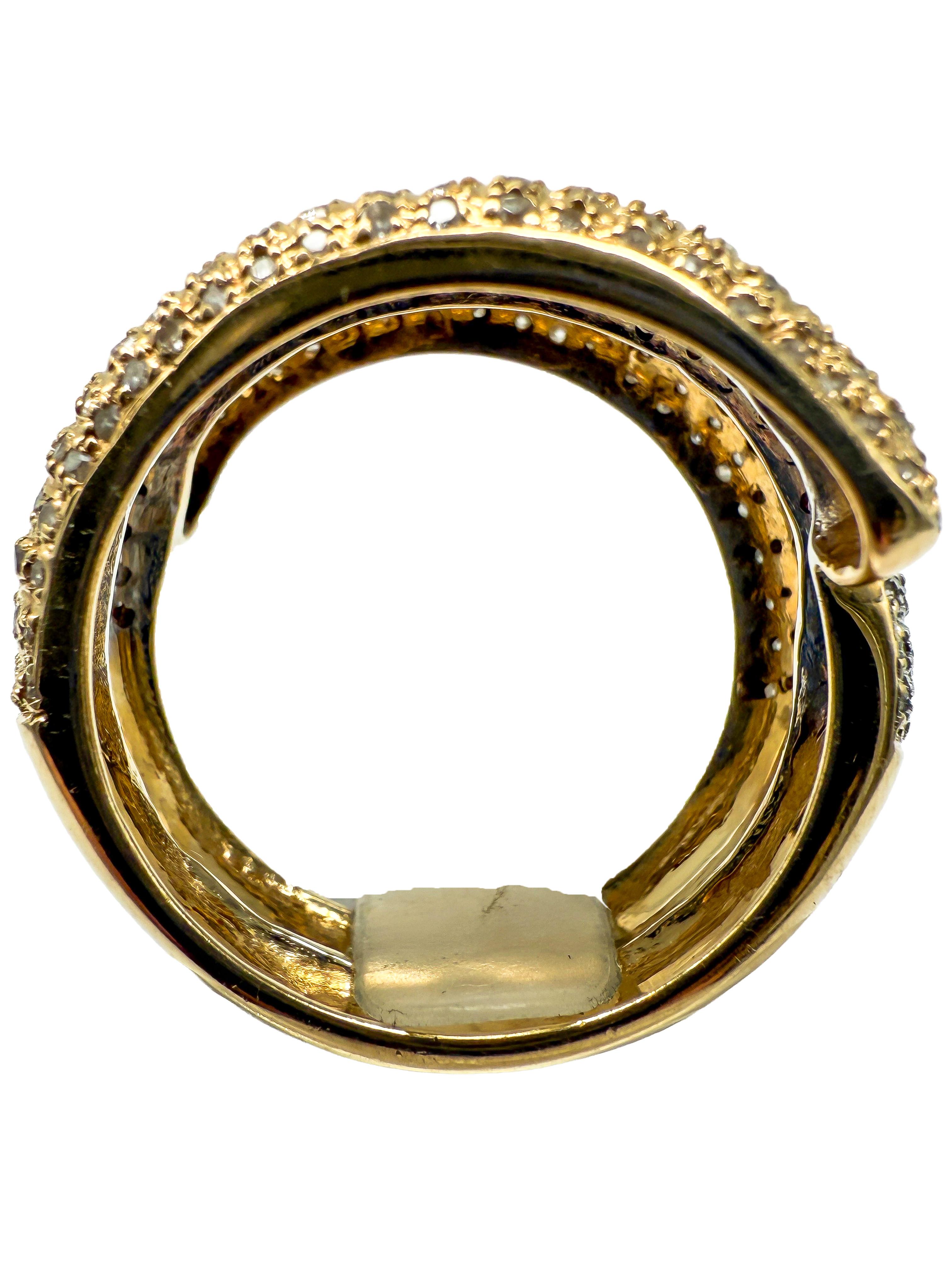 Brilliant Cut 585 Yellow and White Gold Ring with Diamonds For Sale