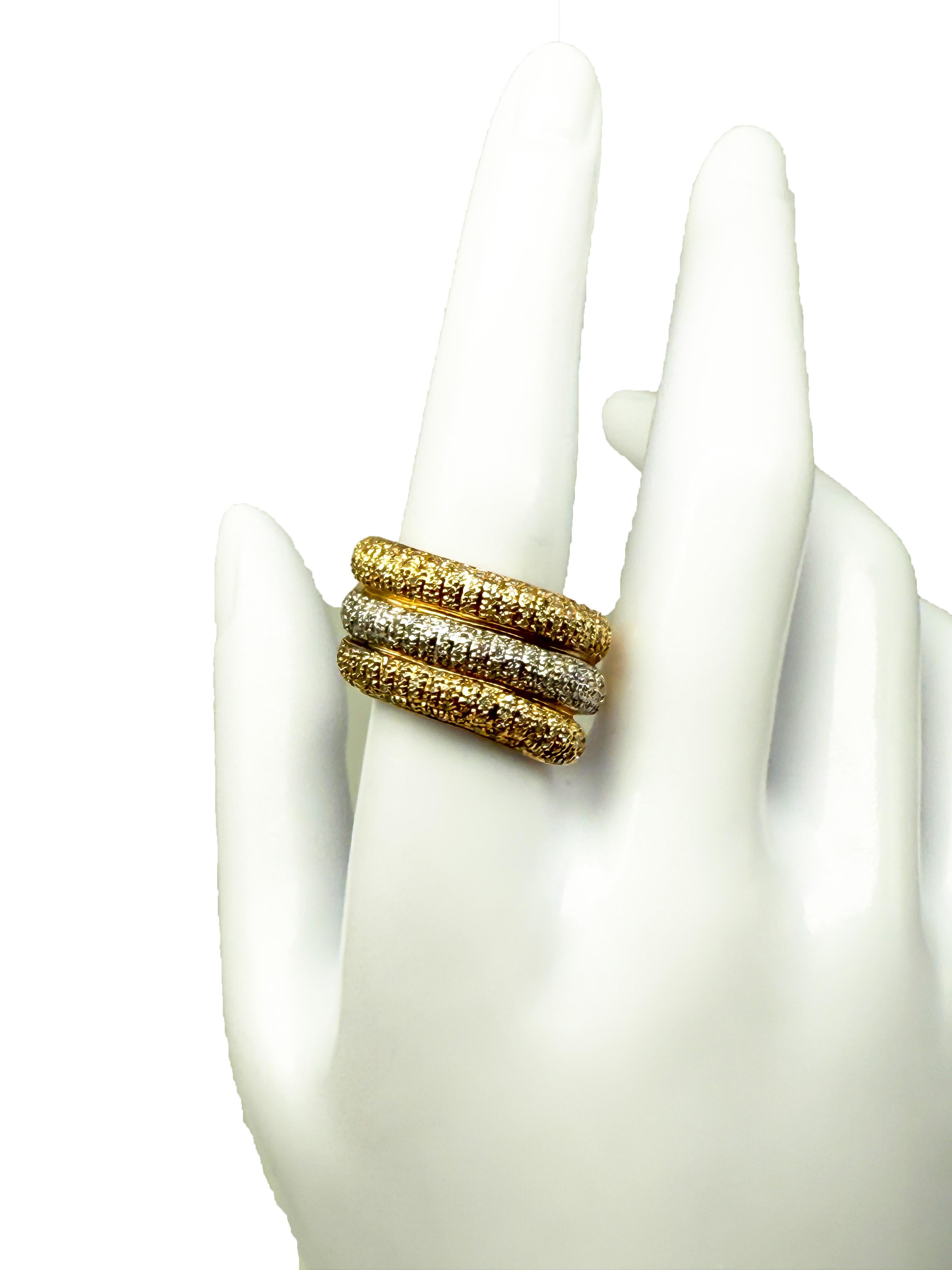 Women's or Men's 585 Yellow and White Gold Ring with Diamonds For Sale