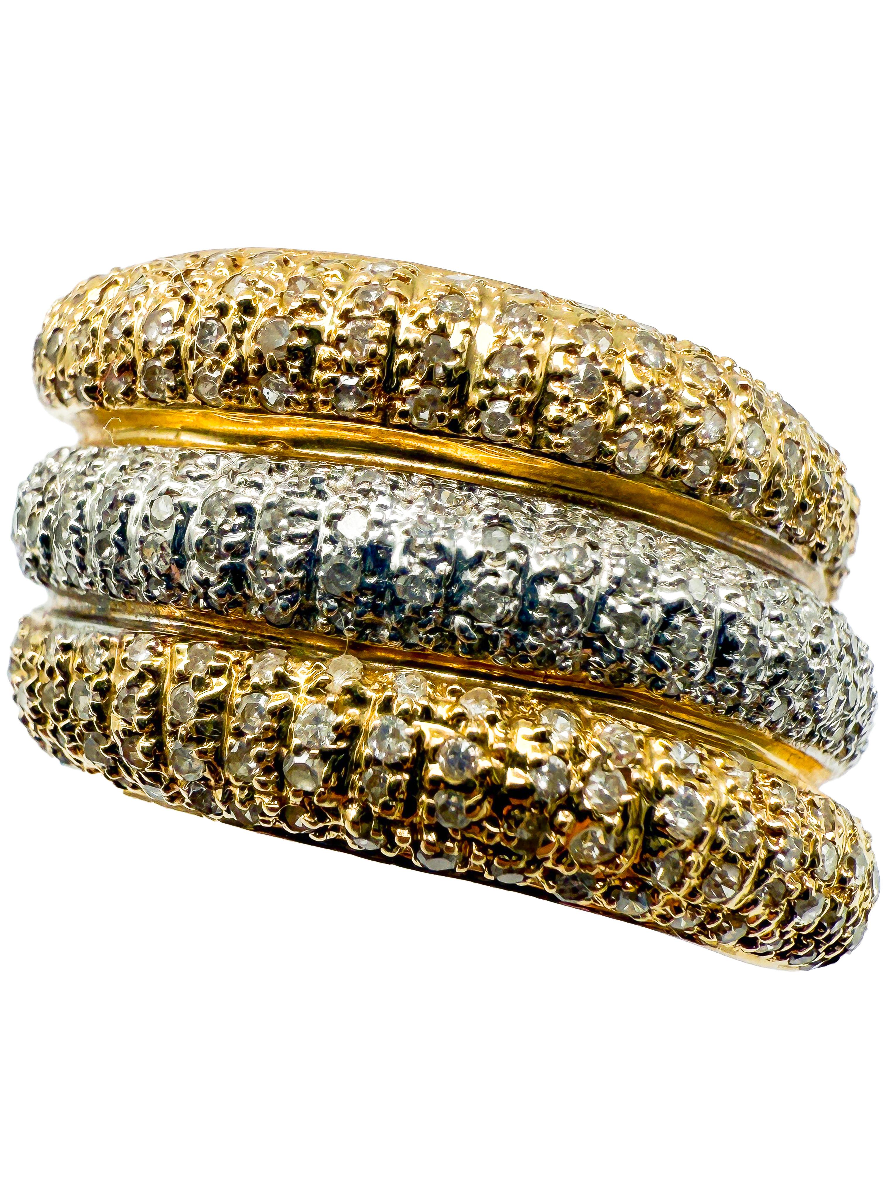 585 Yellow and White Gold Ring with Diamonds For Sale 3