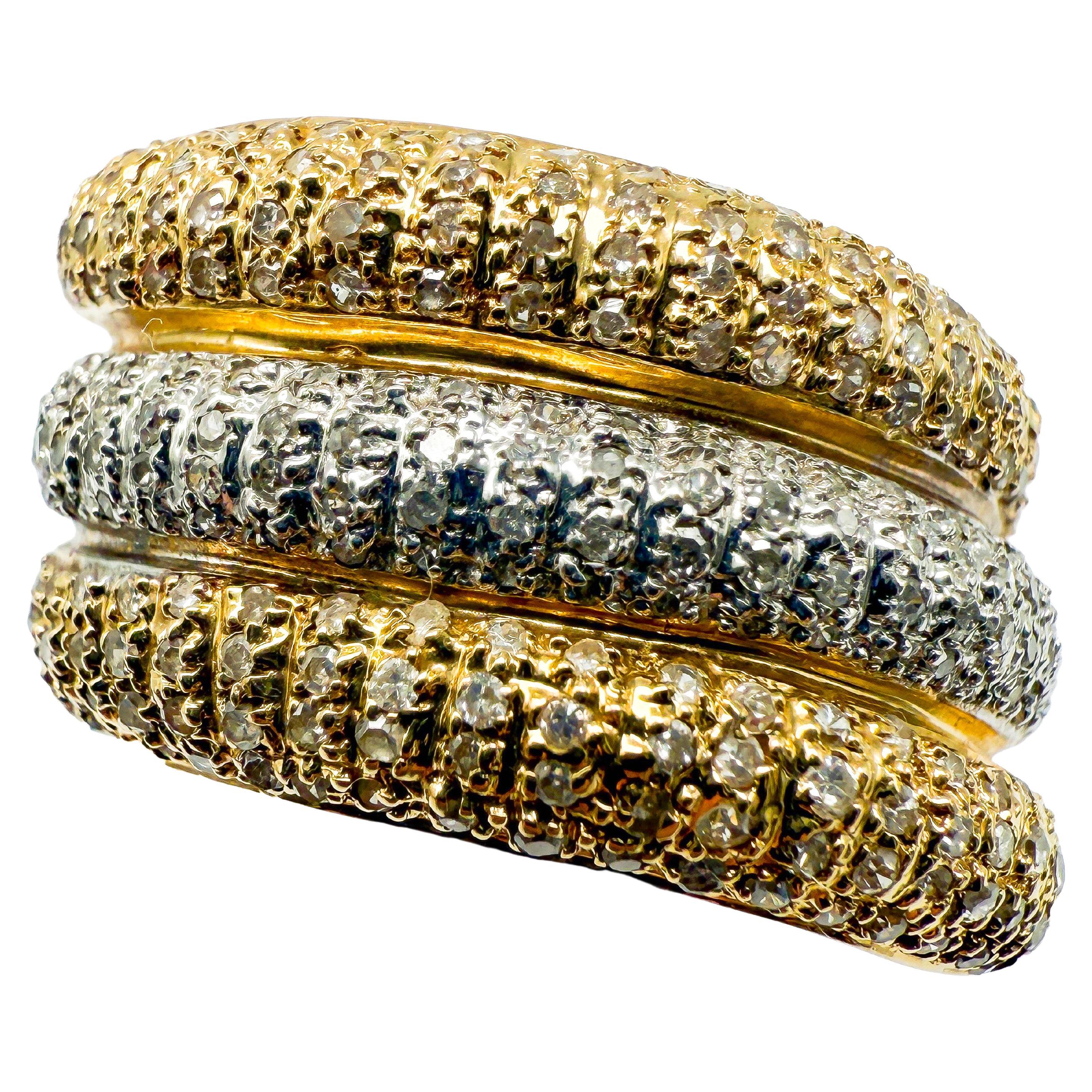 585 Yellow and White Gold Ring with Diamonds For Sale
