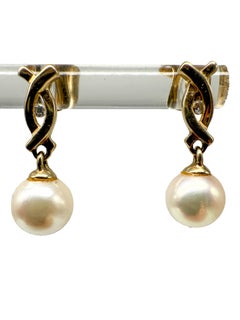585 Yellow Gold Earrings with Pearls and Small Diamonds