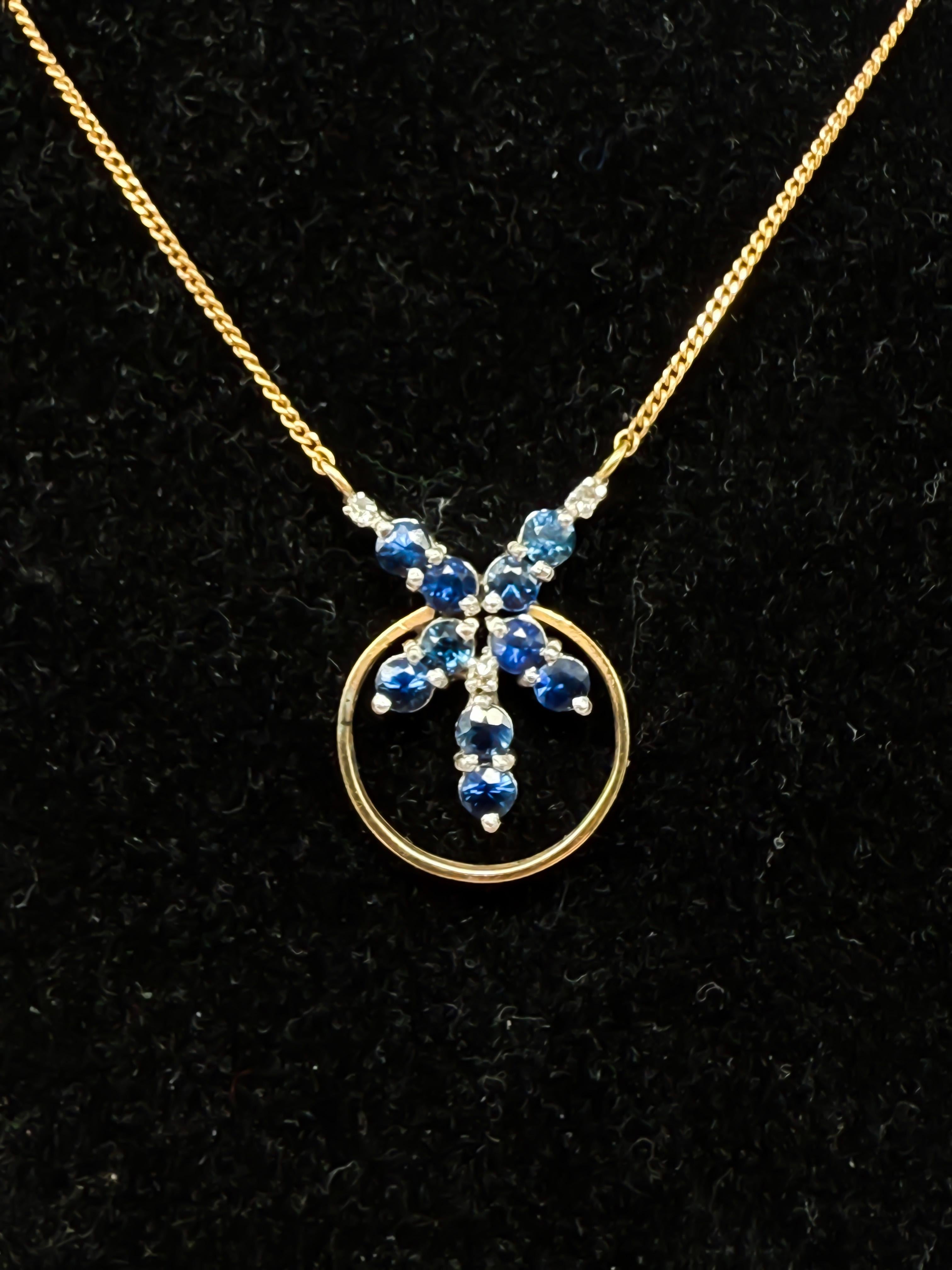 Moderne 585 Collier en or jaune avec saphir et diamants en vente