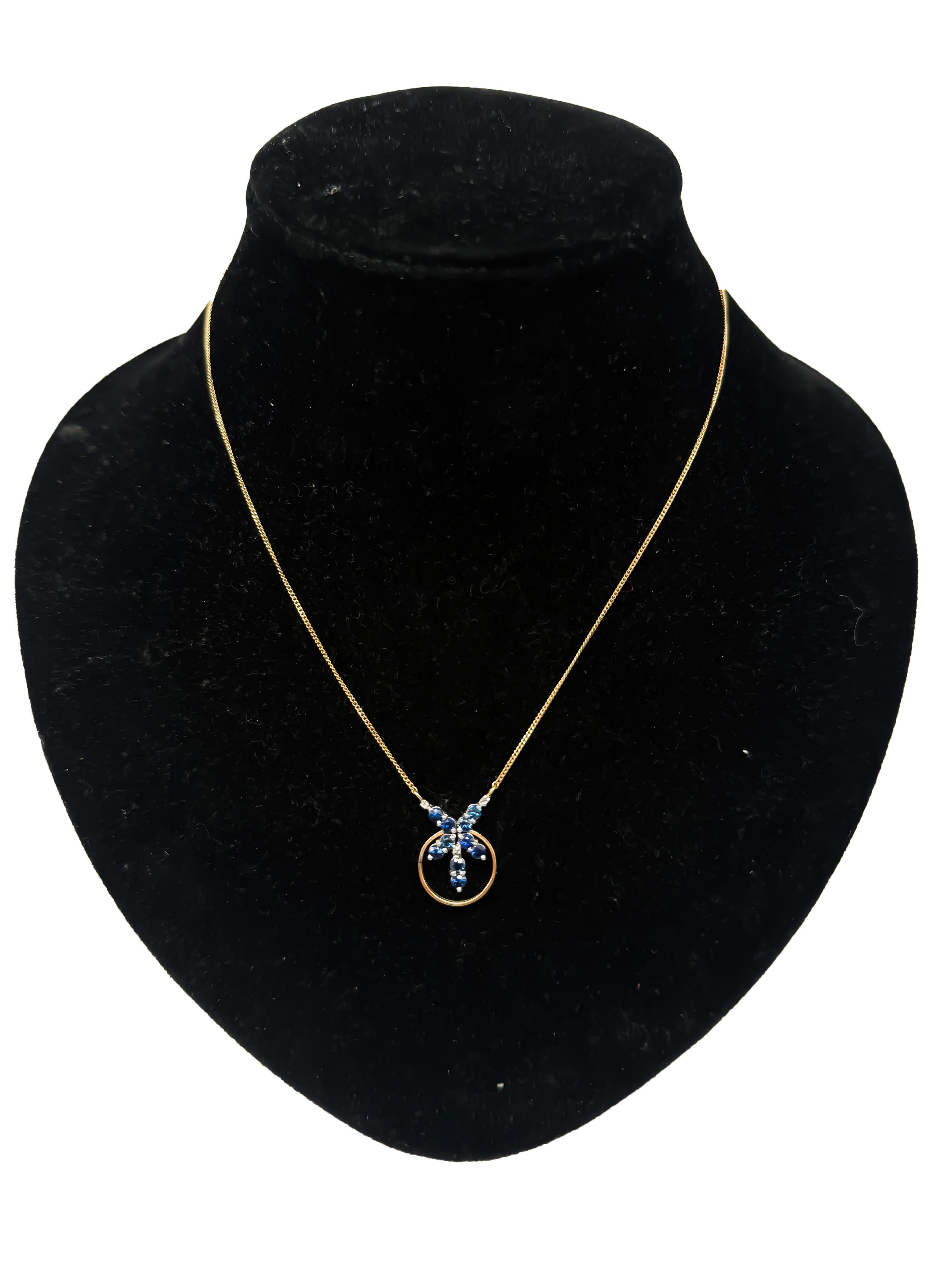 Taille brillant 585 Collier en or jaune avec saphir et diamants en vente