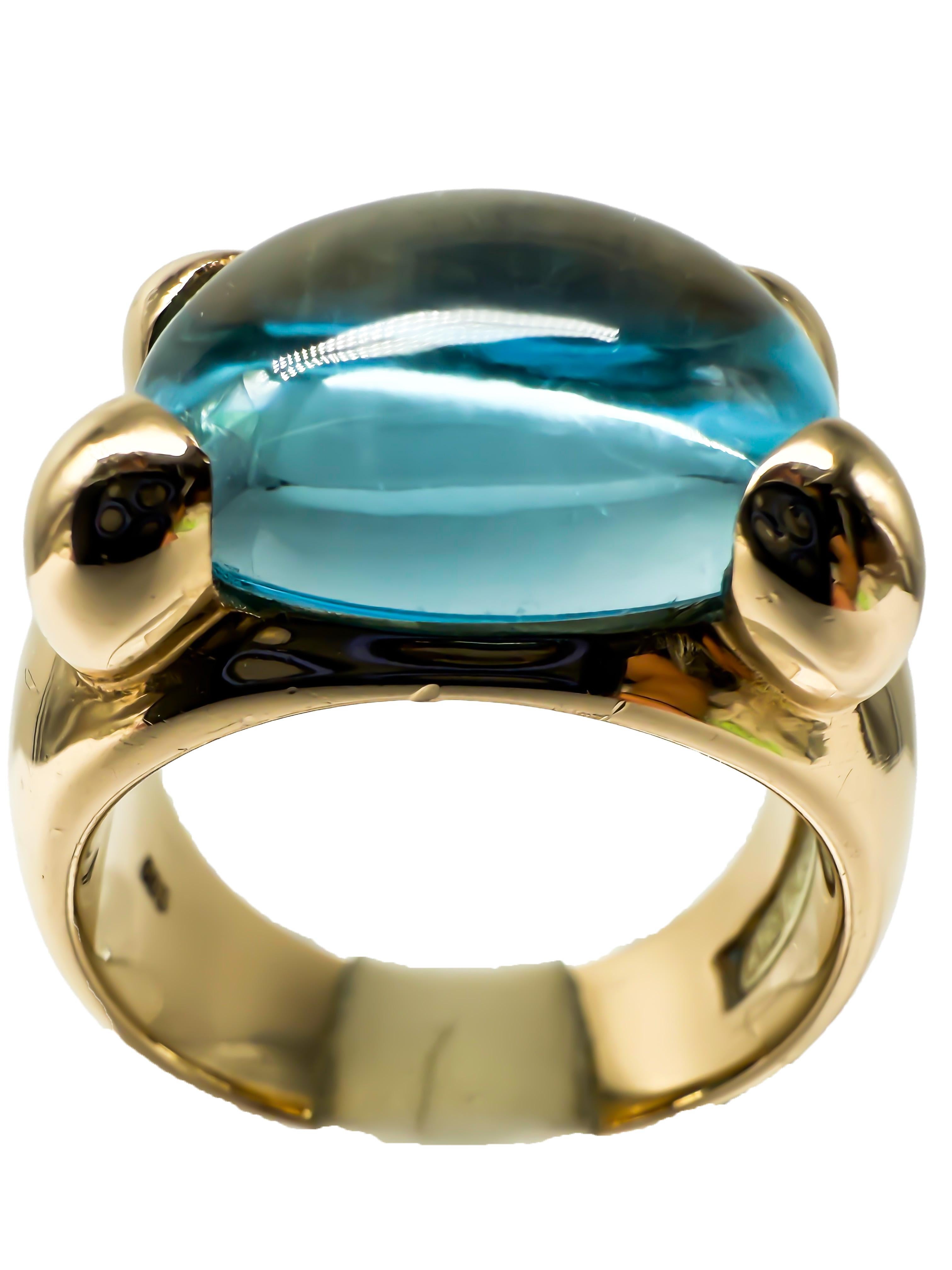 Product Description – Women’s Ring in 14K Yellow Gold with Large Aquamarine Cabochon (9.4 ct)

A true eye-catcher for lovers of exceptional gemstones: This elegant women’s ring features a striking, oval-cut aquamarine cabochon set in a classic claw