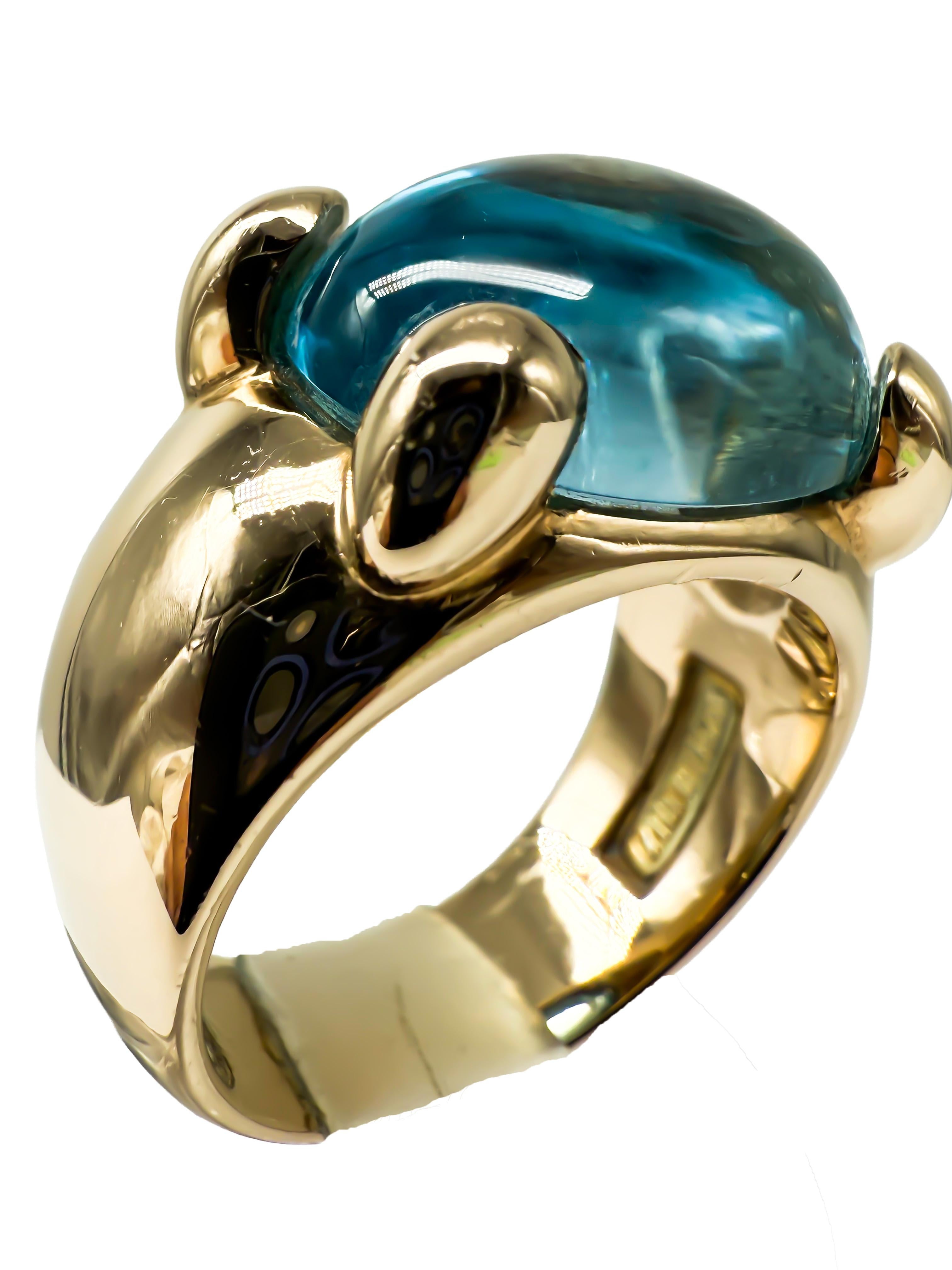 Modern 585 yellow gold ring with a 9.4 ct aquamarine For Sale