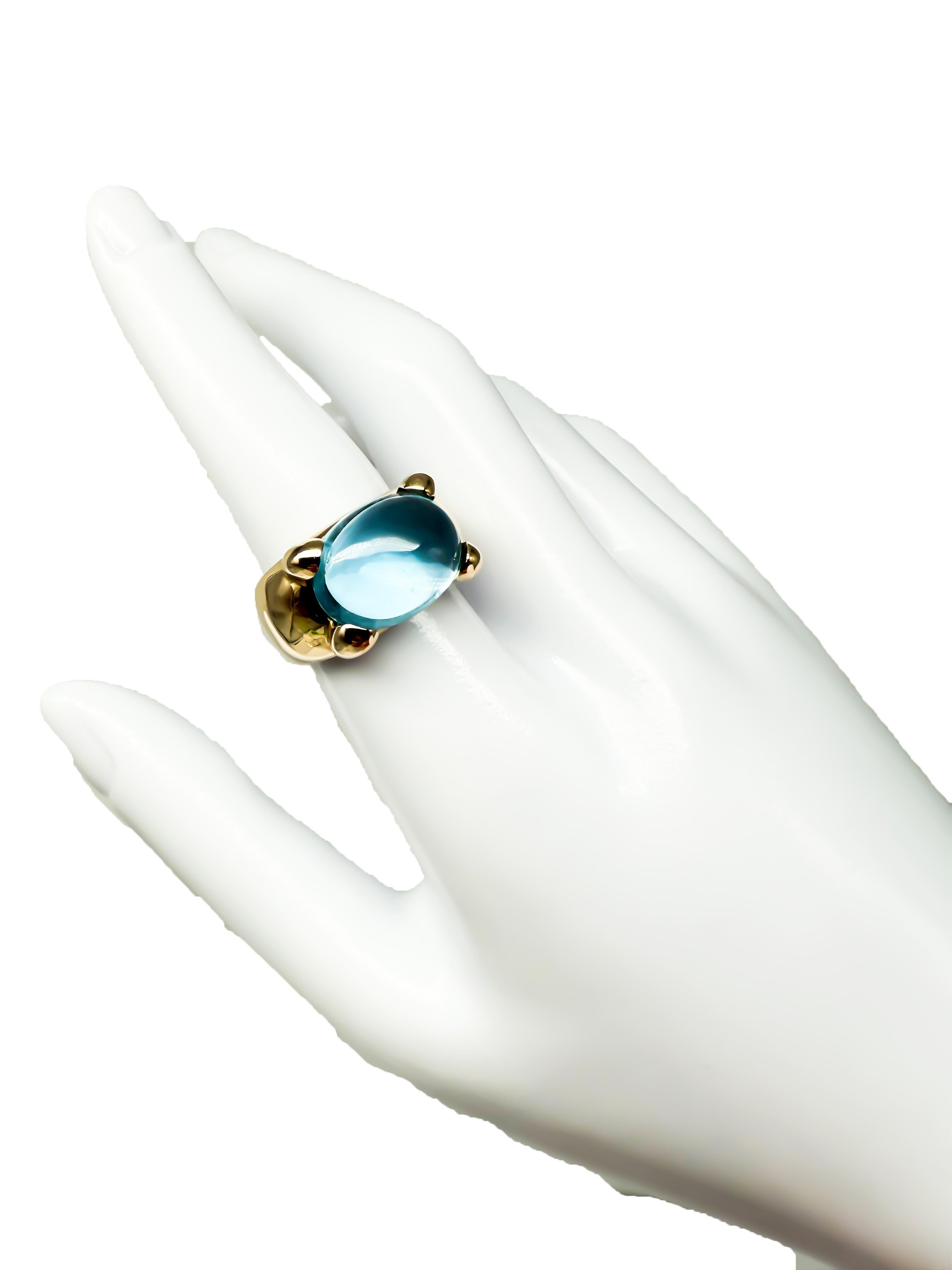 585 yellow gold ring with a 9.4 ct aquamarine In Good Condition For Sale In Berlin, DE
