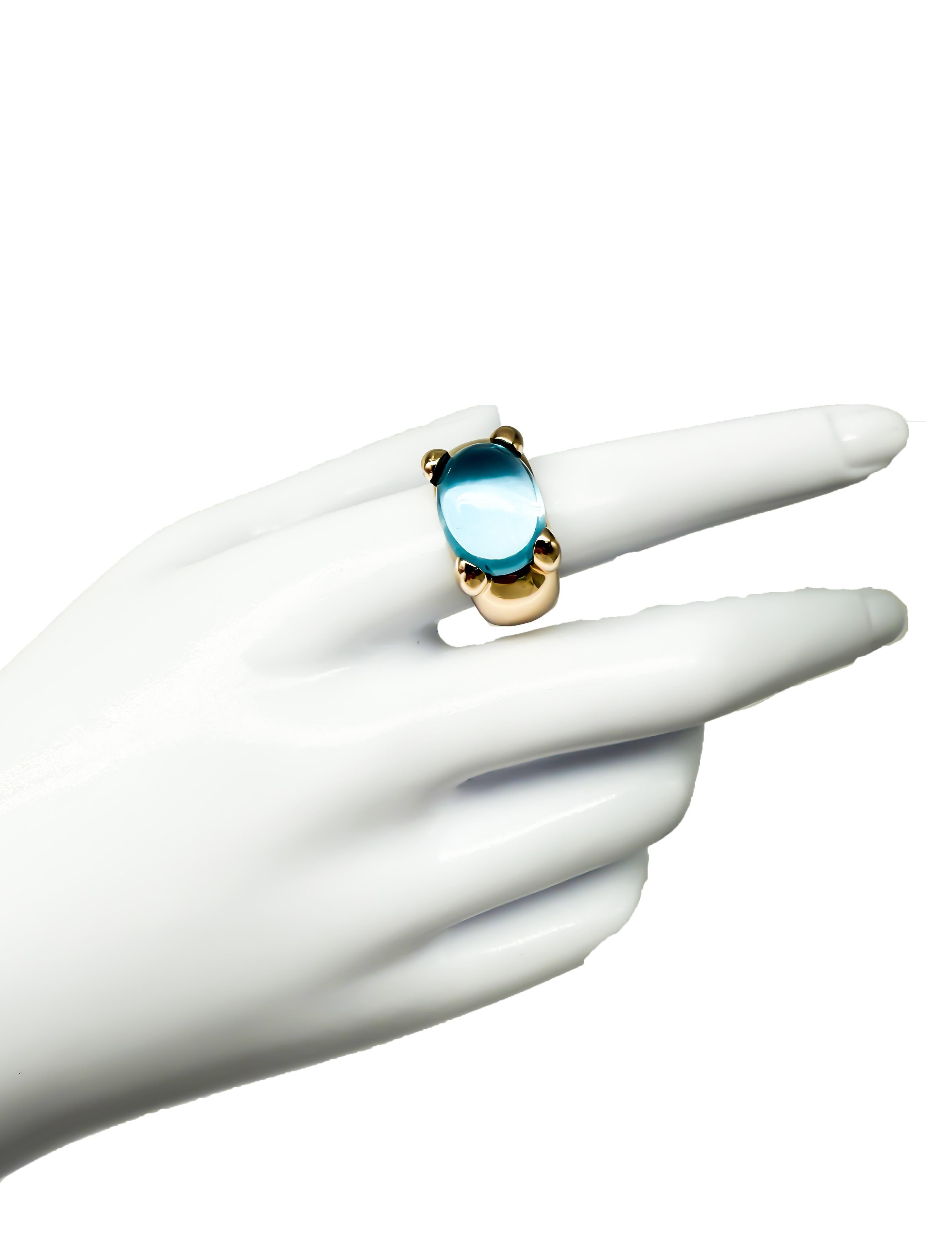 Women's or Men's 585 yellow gold ring with a 9.4 ct aquamarine For Sale