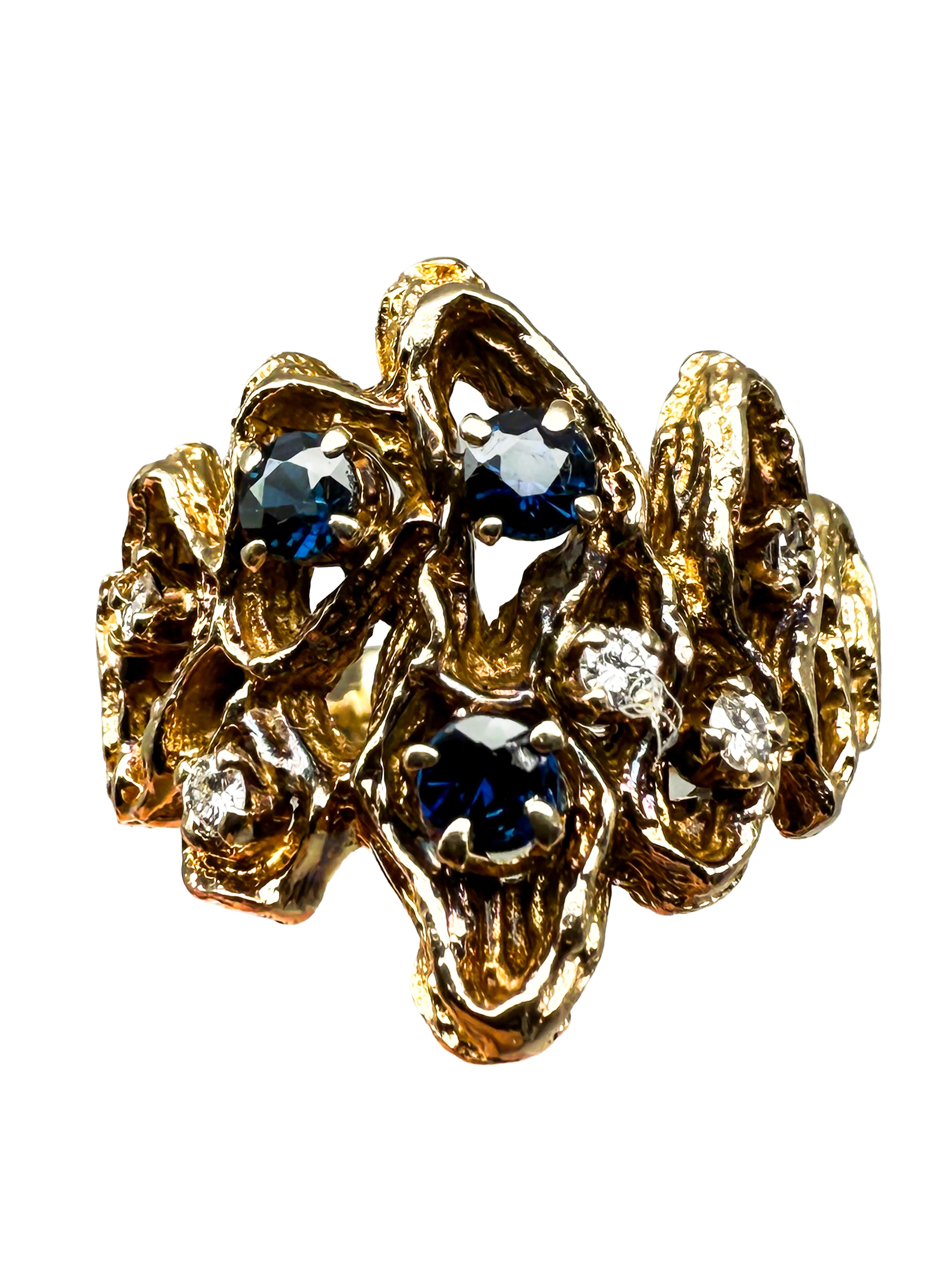 585 Yellow Gold Ring with Diamonds and Sapphire; Certificate Included in vendita 4