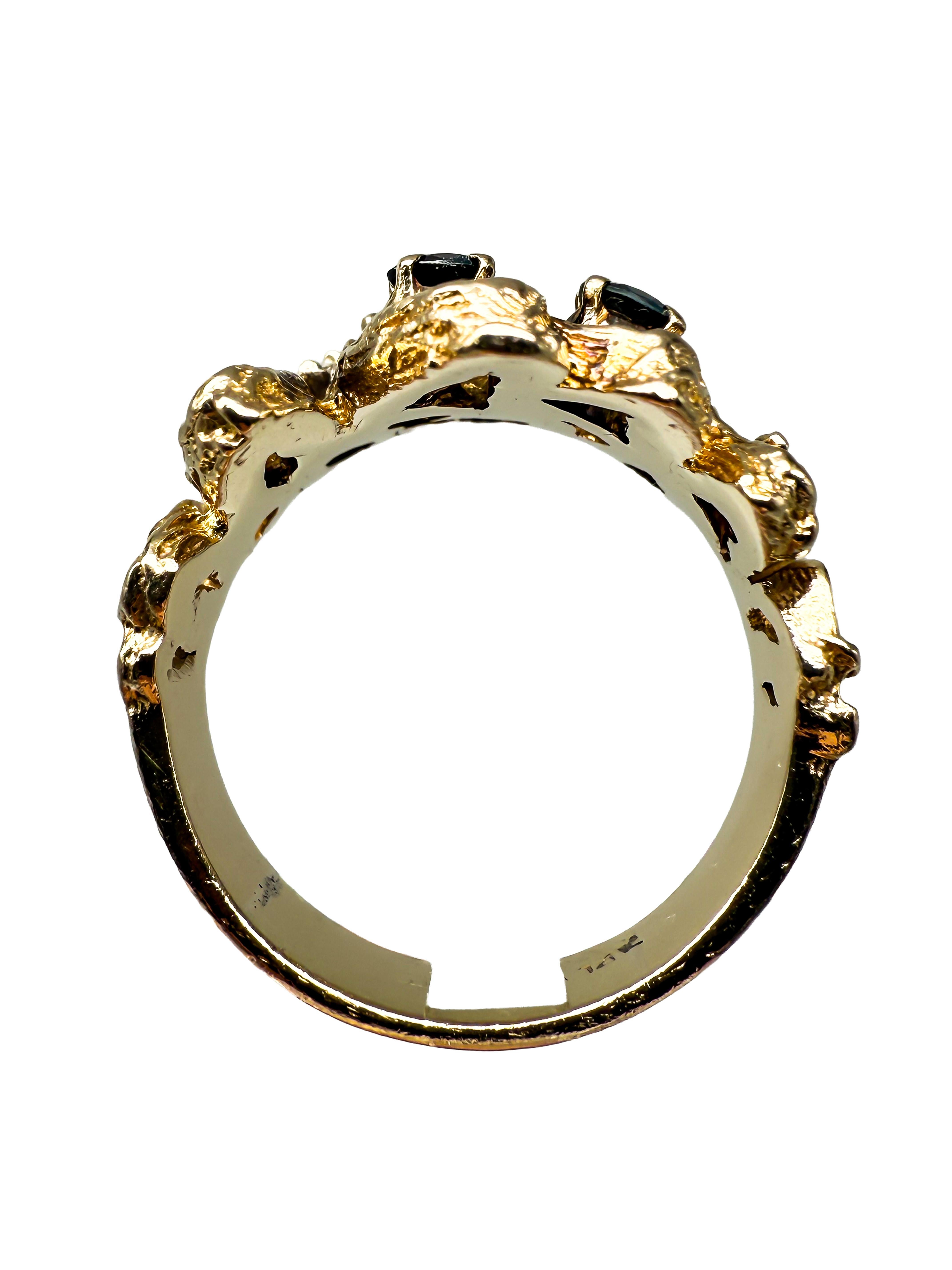 Taglio briolette 585 Yellow Gold Ring with Diamonds and Sapphire; Certificate Included in vendita