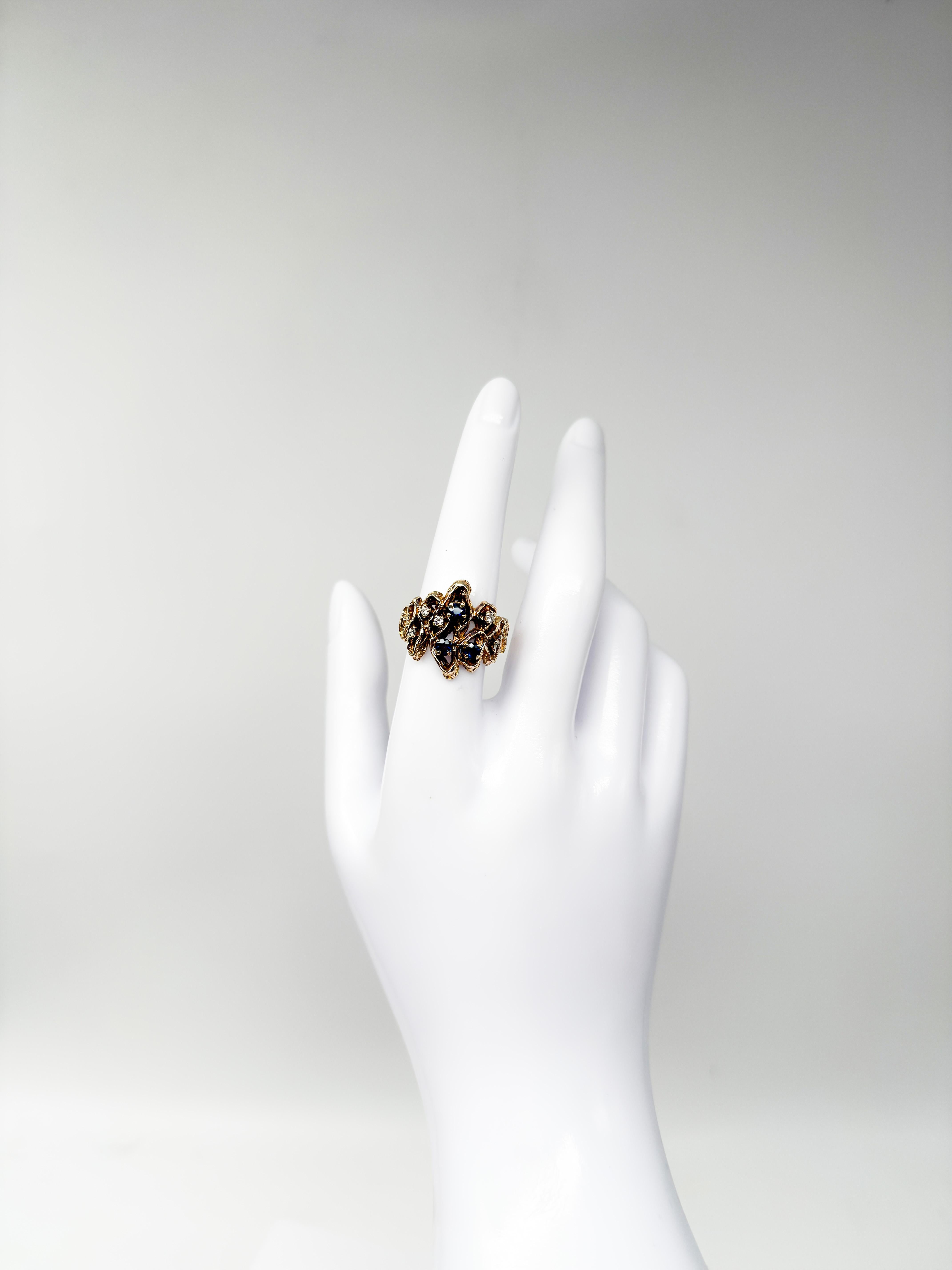 da uomo o donna 585 Yellow Gold Ring with Diamonds and Sapphire; Certificate Included in vendita