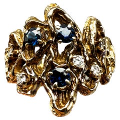 585 Yellow Gold Ring with Diamonds and Sapphire; Certificate Included