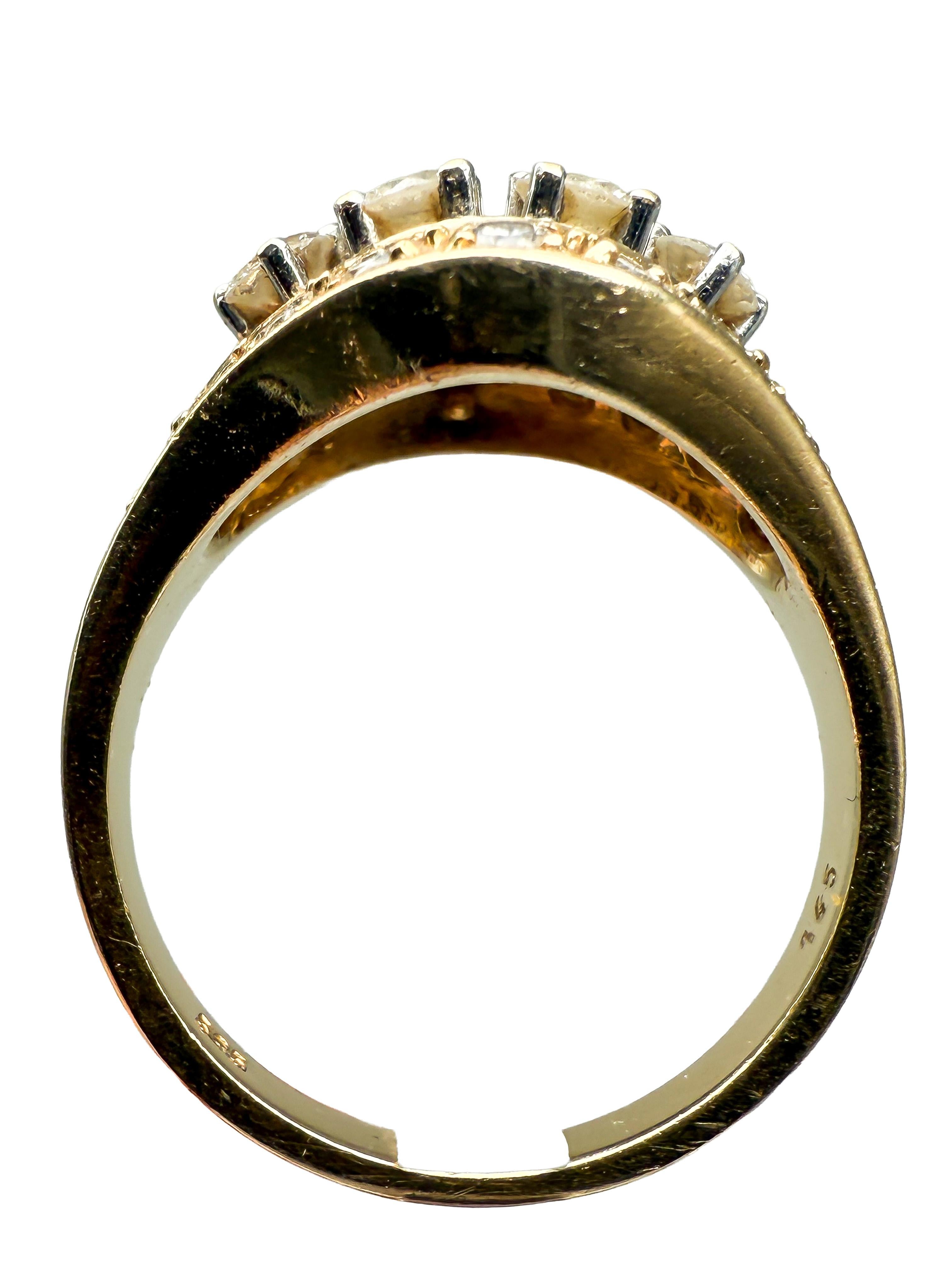 Taglio brillante 585 Anello in oro giallo con diamanti in vendita