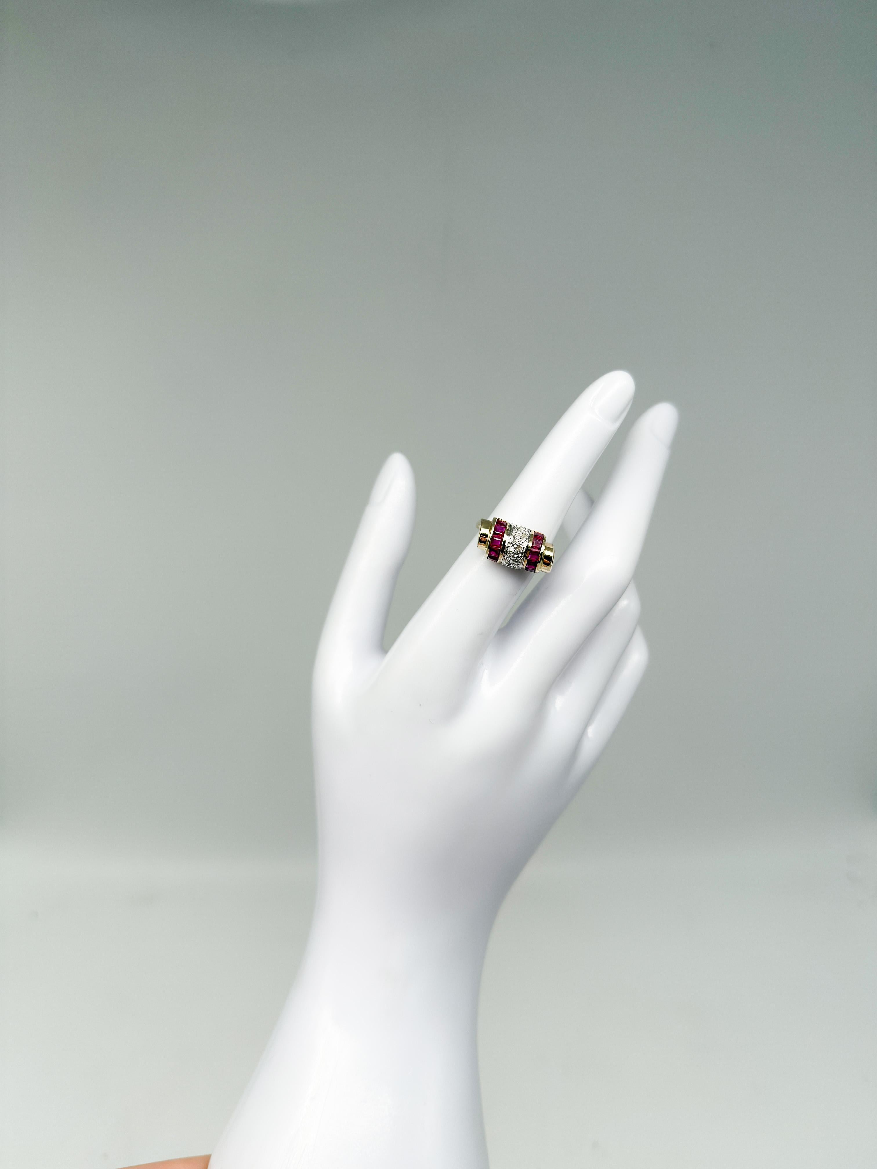 585 yellow gold ring with rubies and diamonds; certificate included Bon état - En vente à Berlin, DE