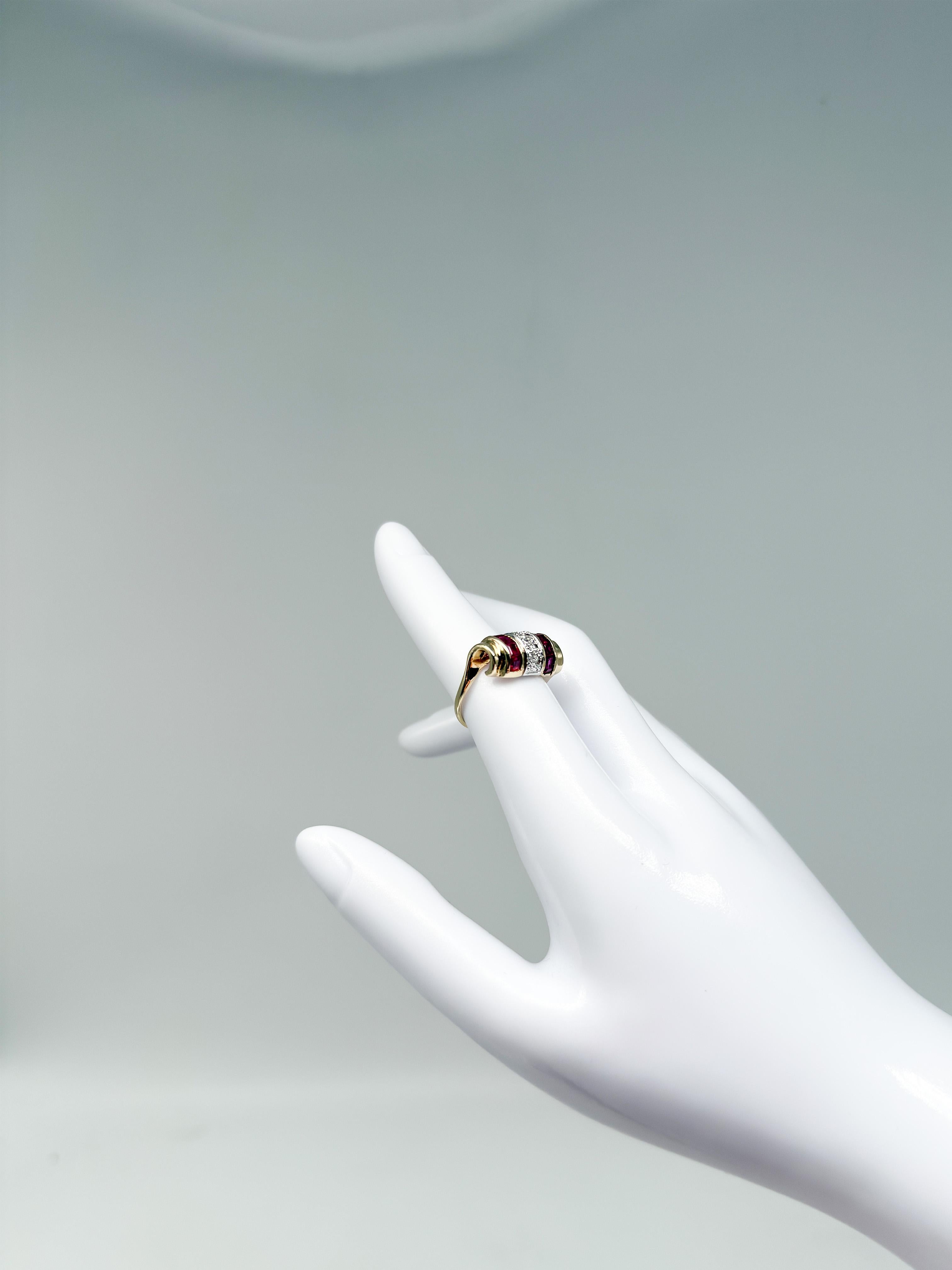 585 yellow gold ring with rubies and diamonds; certificate included Unisexe en vente