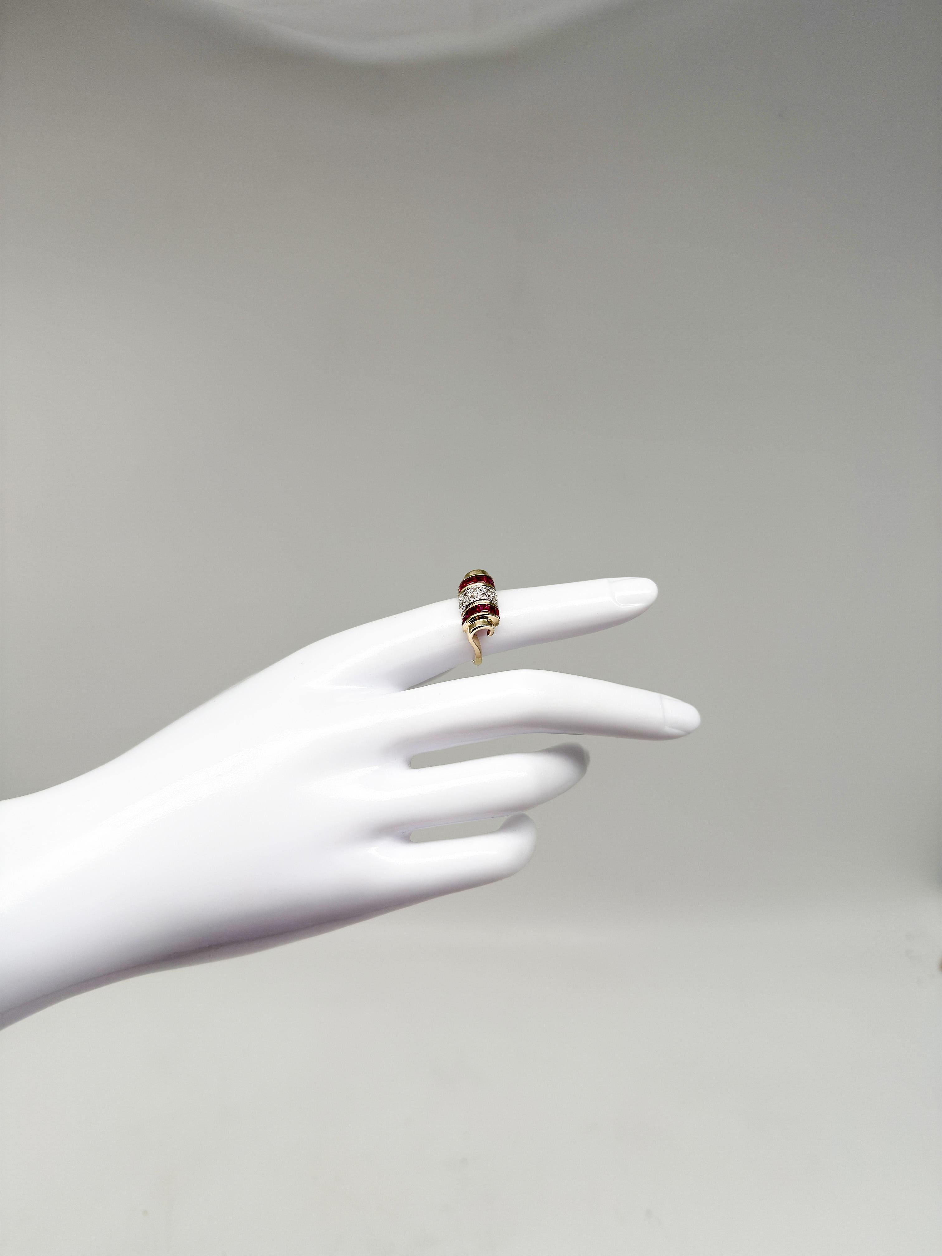 585 yellow gold ring with rubies and diamonds; certificate included en vente 1