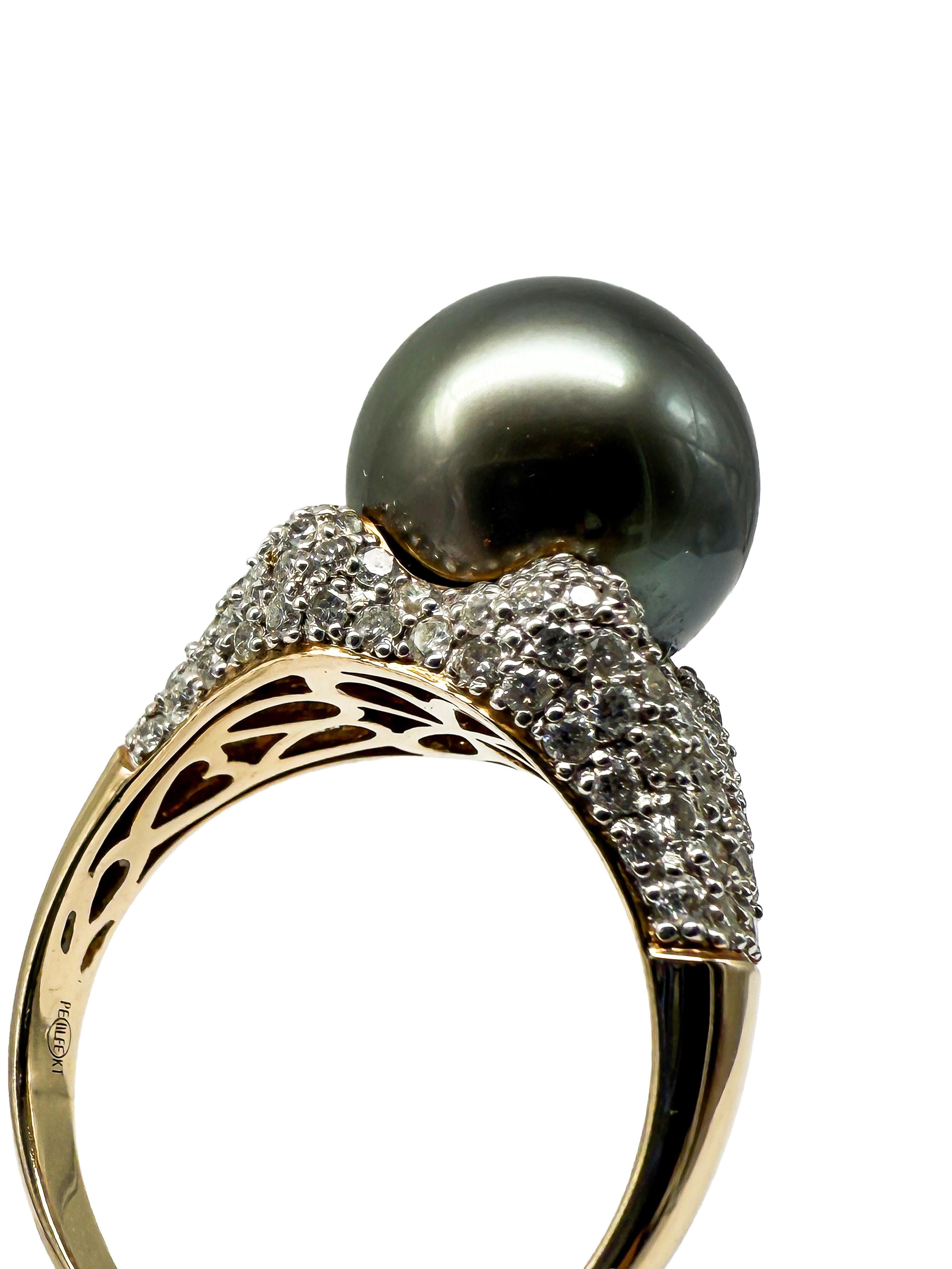 Modern 585 Yellow Gold Ring with Tahitian Pearls For Sale