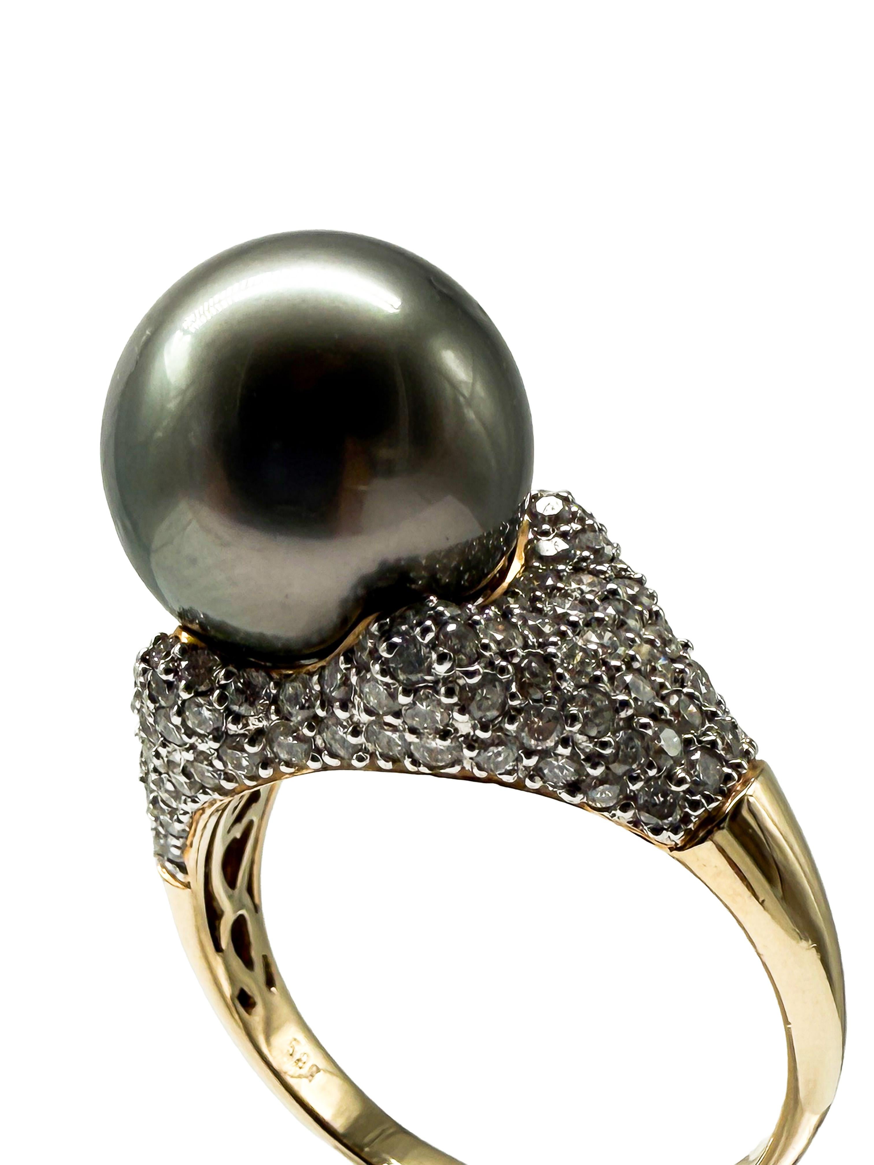 585 Yellow Gold Ring with Tahitian Pearls For Sale 1