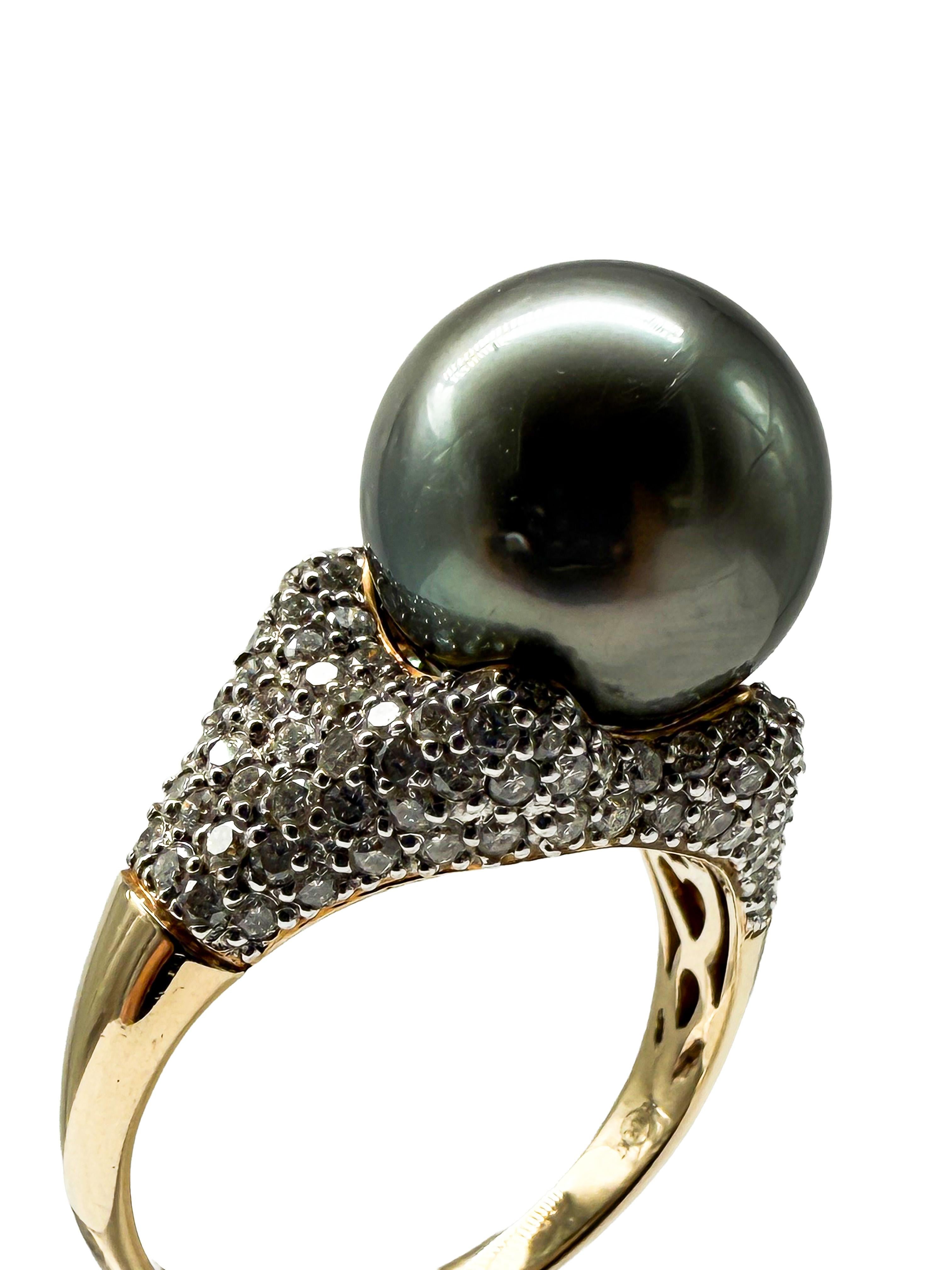 585 Yellow Gold Ring with Tahitian Pearls For Sale 3