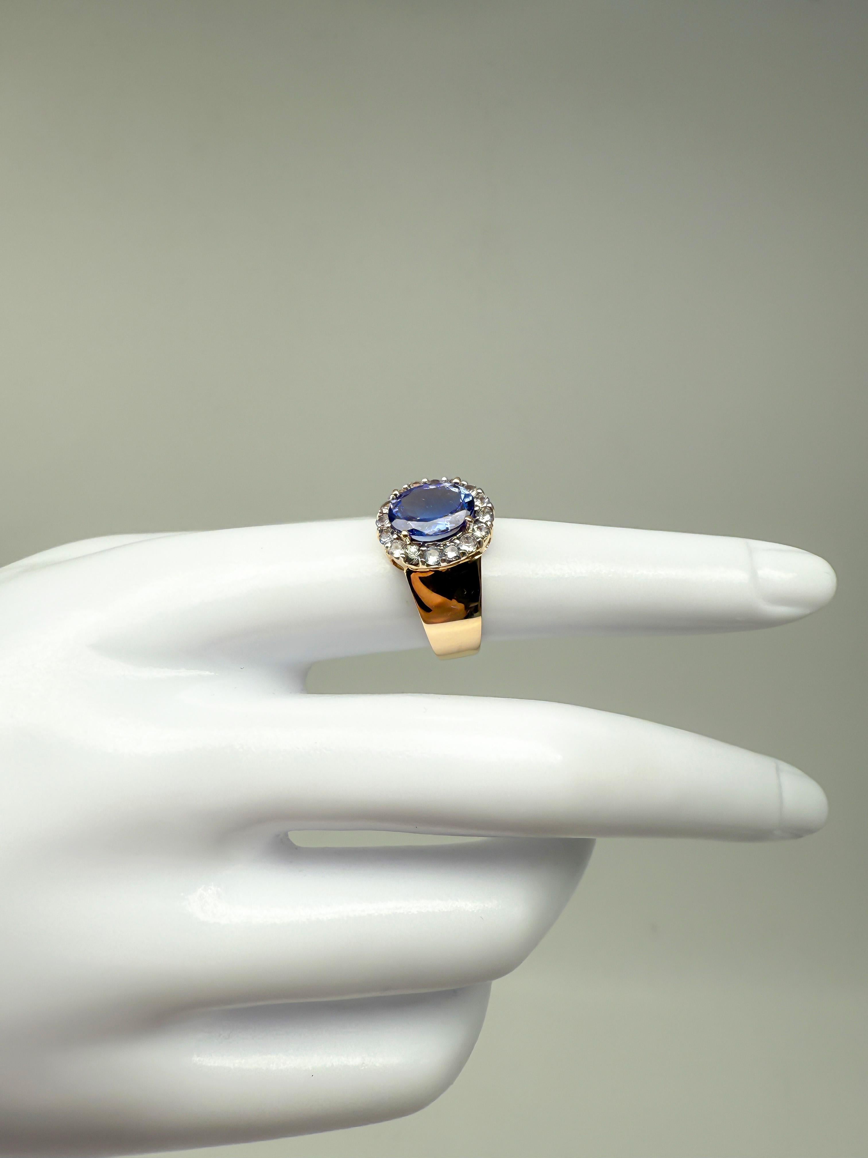 585 Bague en or jaune avec tanzanite et diamants Pour femmes en vente
