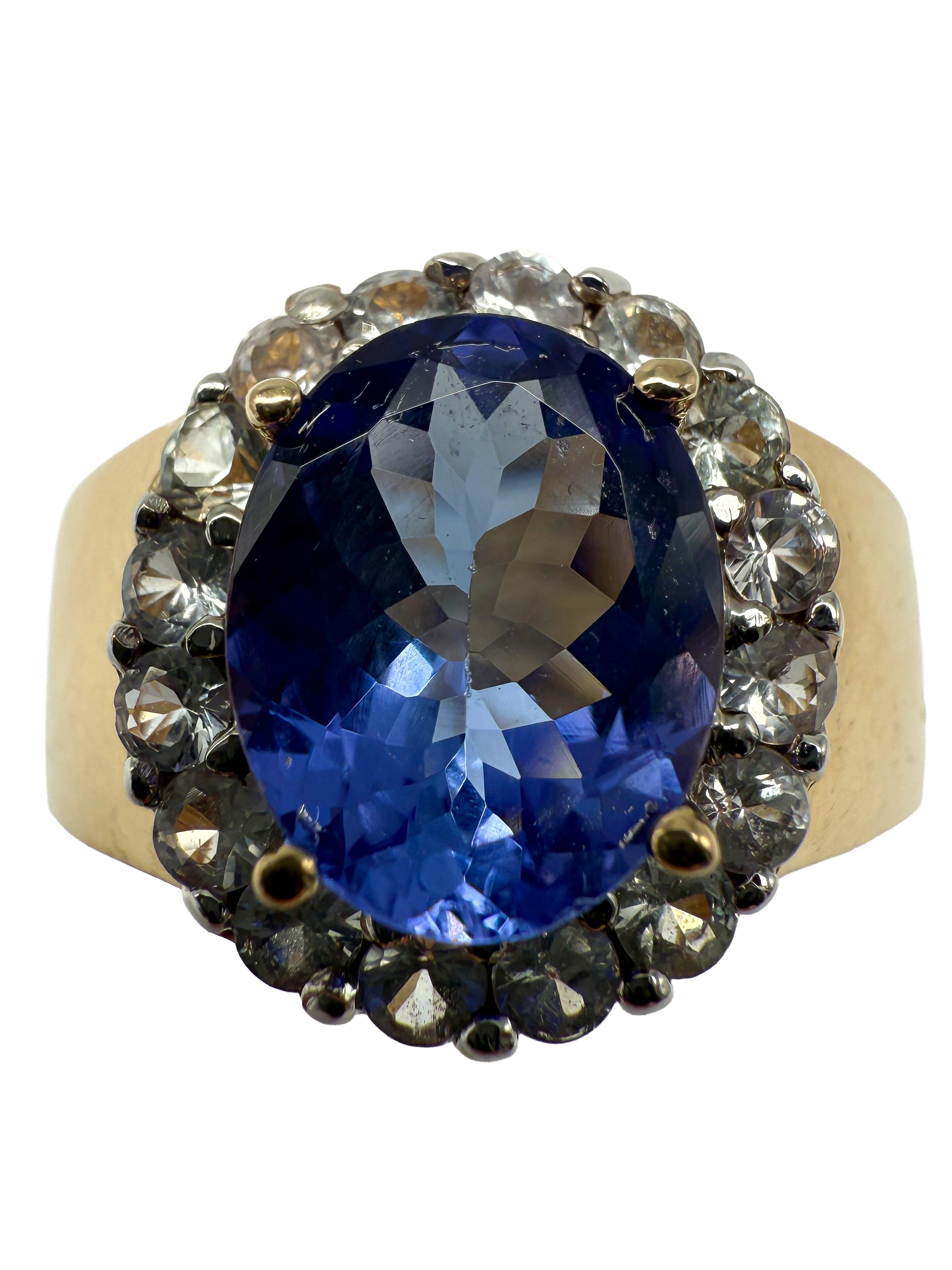 585 Bague en or jaune avec tanzanite et diamants en vente 3