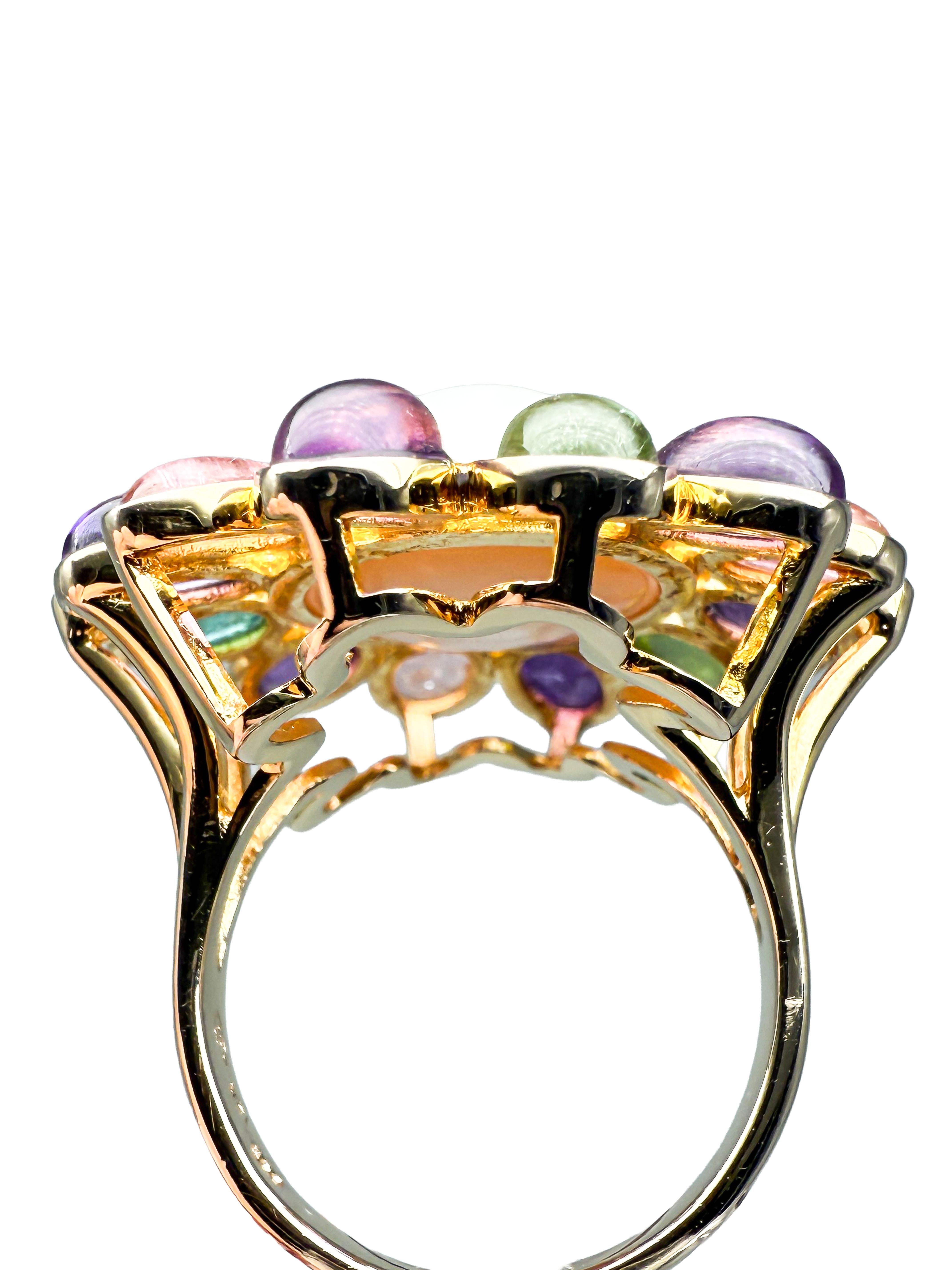 da uomo o donna 585 Anello in oro giallo con tormaline, perla Mabe e diamanti in vendita