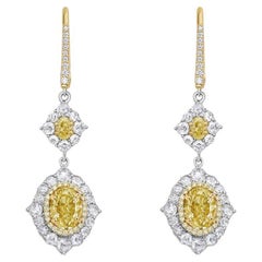 Boucles d'oreilles composées de diamants ovales et taillés en rose de 5,85 ct de couleur jaune clair GIA