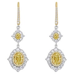 Ohrringe, 5,85 Karat GIA Hellgelbe Oval und Diamant im Rosenschliff