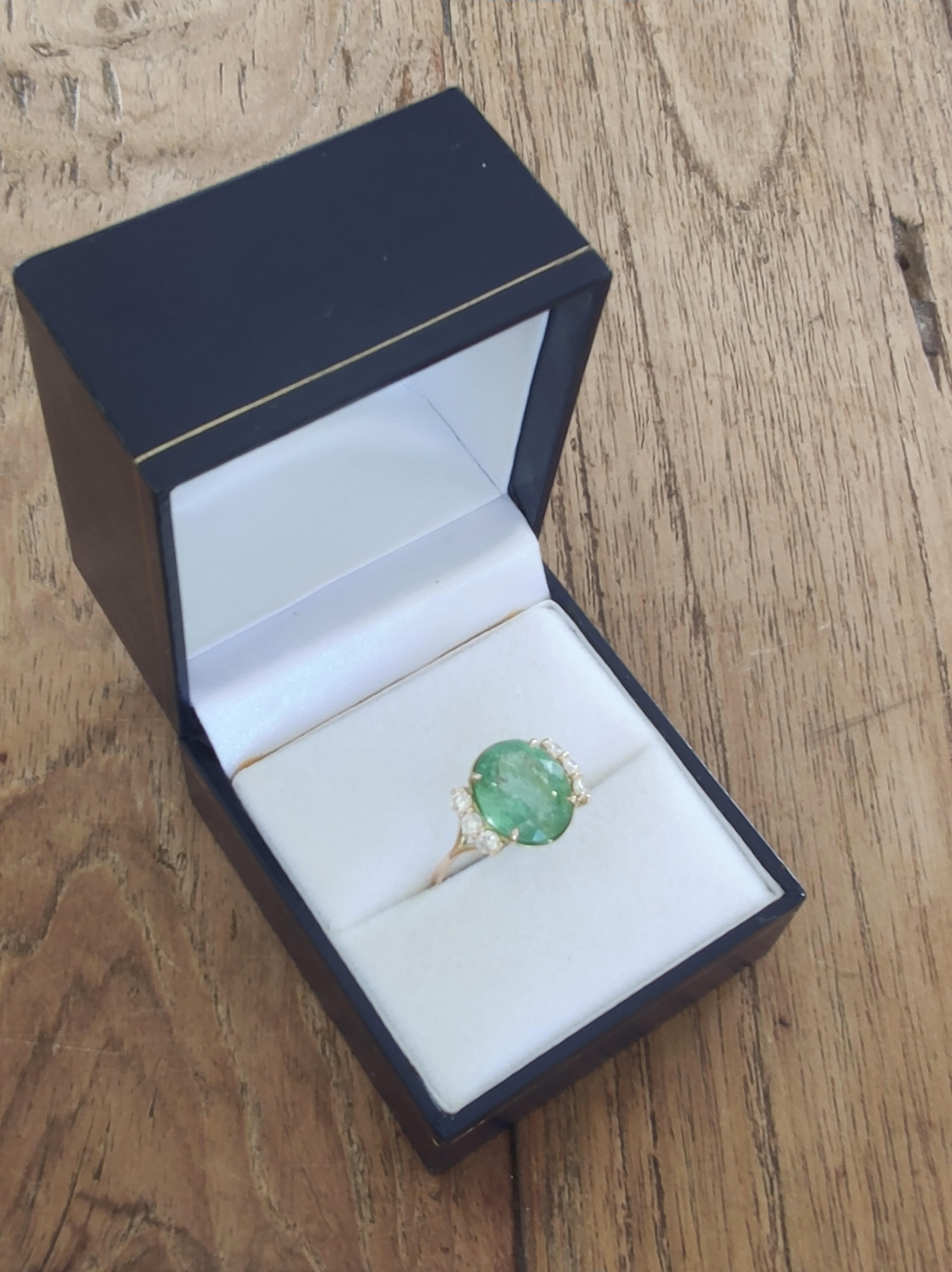 5.85ct Green Tourmaline Diamond Cocktail Ring- 14K Yellow Gold – Handmade Ring For Sale 1
