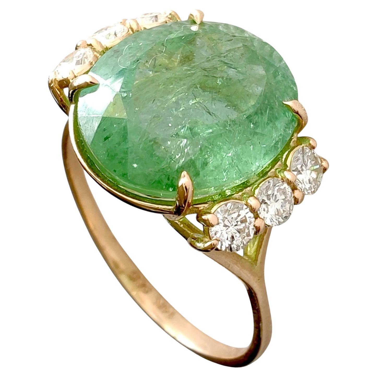 5.85ct Green Tourmaline Diamond Cocktail Ring- 14K Yellow Gold – Handmade Ring