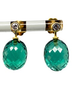585er Gelbgold Ohrringe mir grünen Turmalinen und 2 Diamanten