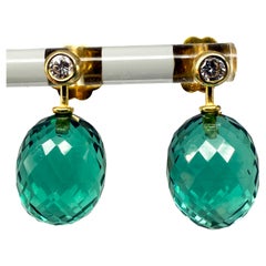 585er Gelbgold Ohrringe mir grünen Turmalinen und 2 Diamanten