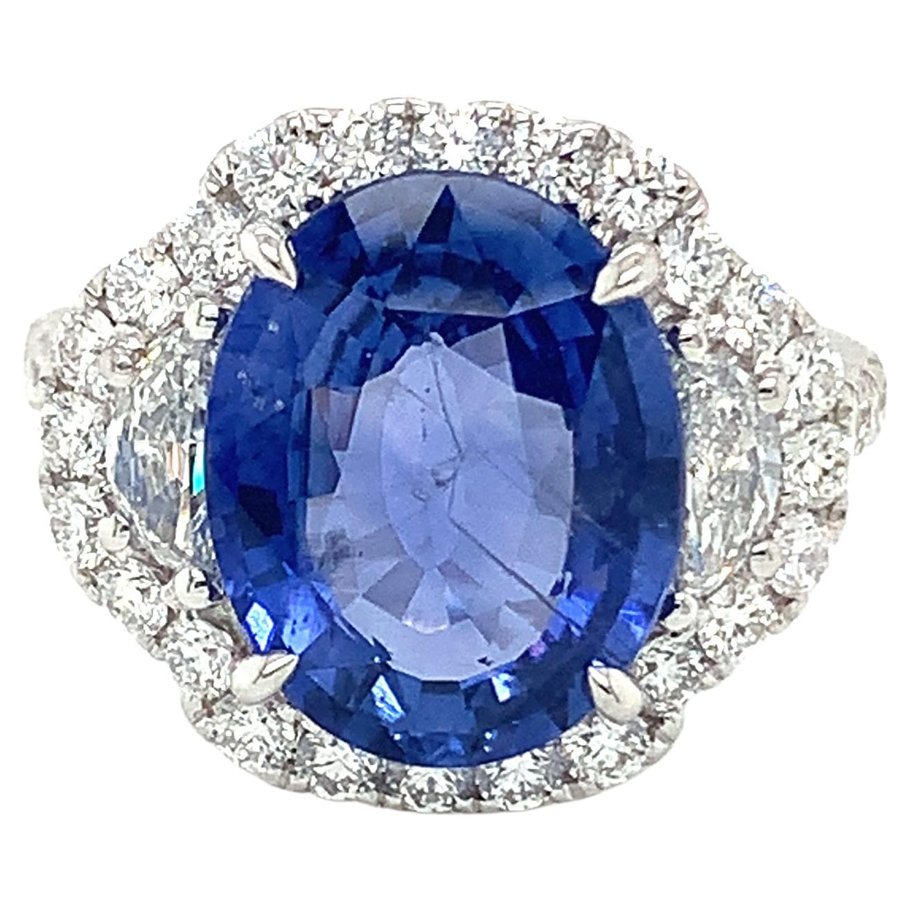 5.86 Carat Blue Sapphire & Diamond Ring in 18 Karat White Gold For Sale