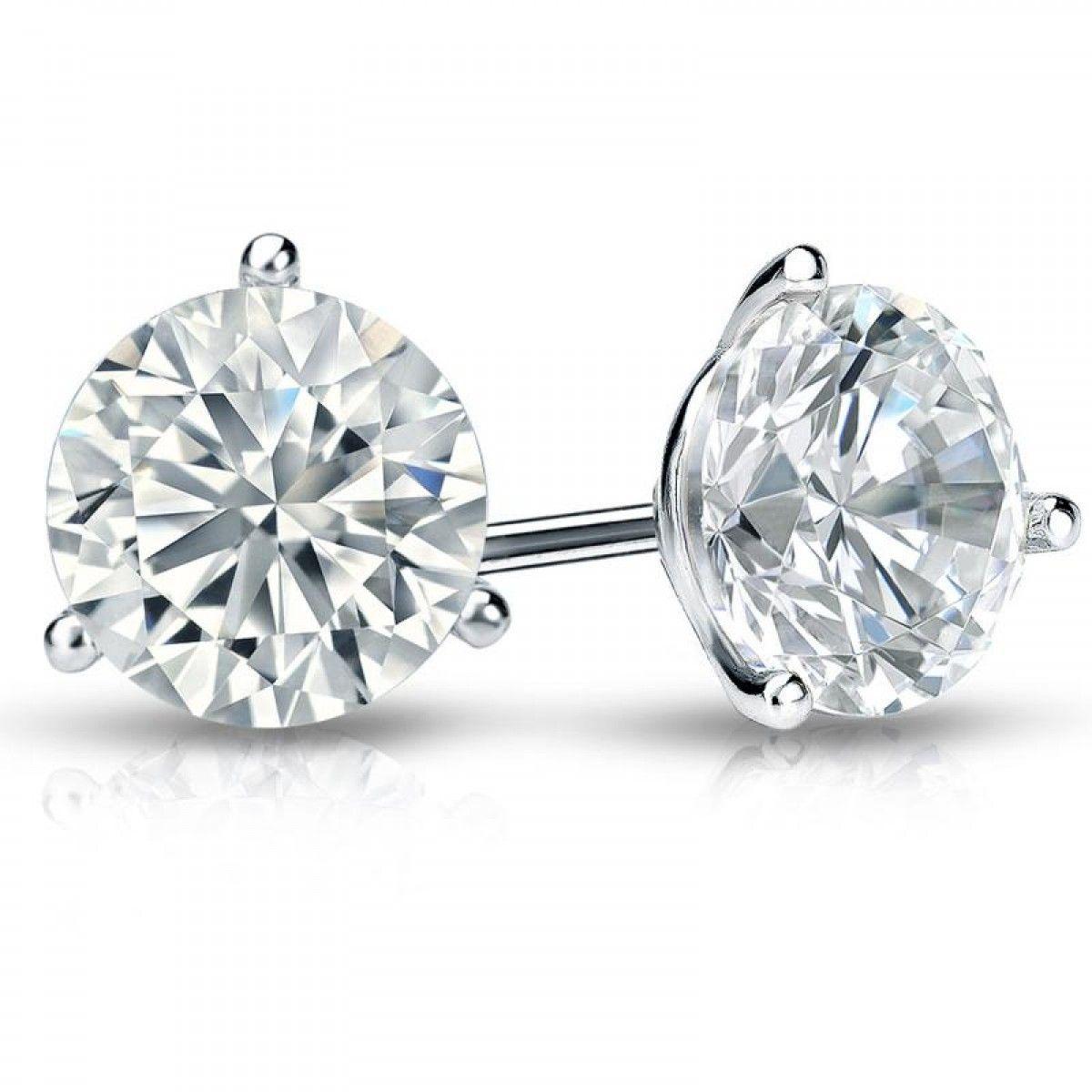 Round Cut Diana M. 5.86 Carat Certified Three Prong Diamond Studs For Sale