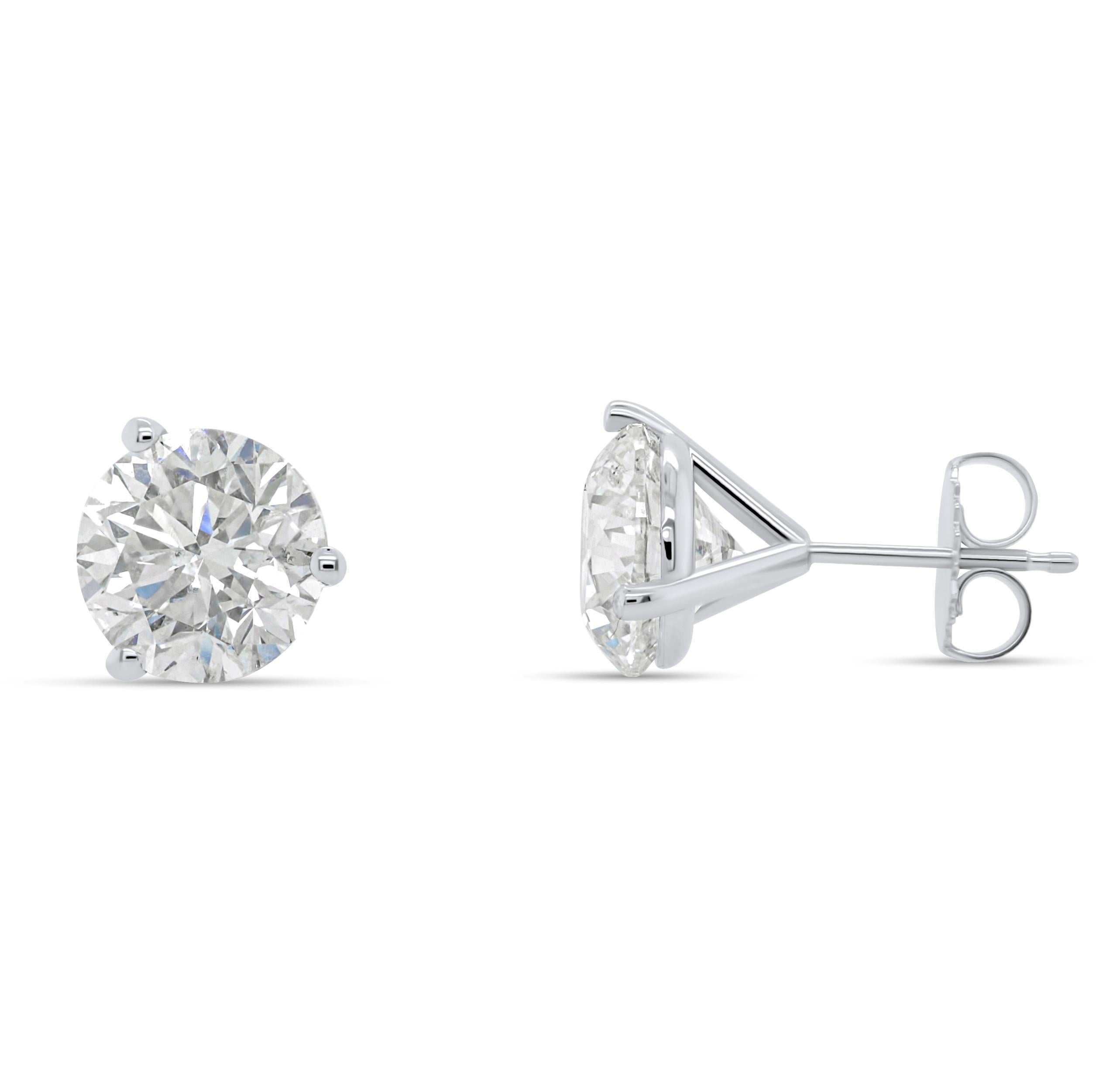 Women's or Men's Diana M. 5.86 Carat Certified Three Prong Diamond Studs For Sale