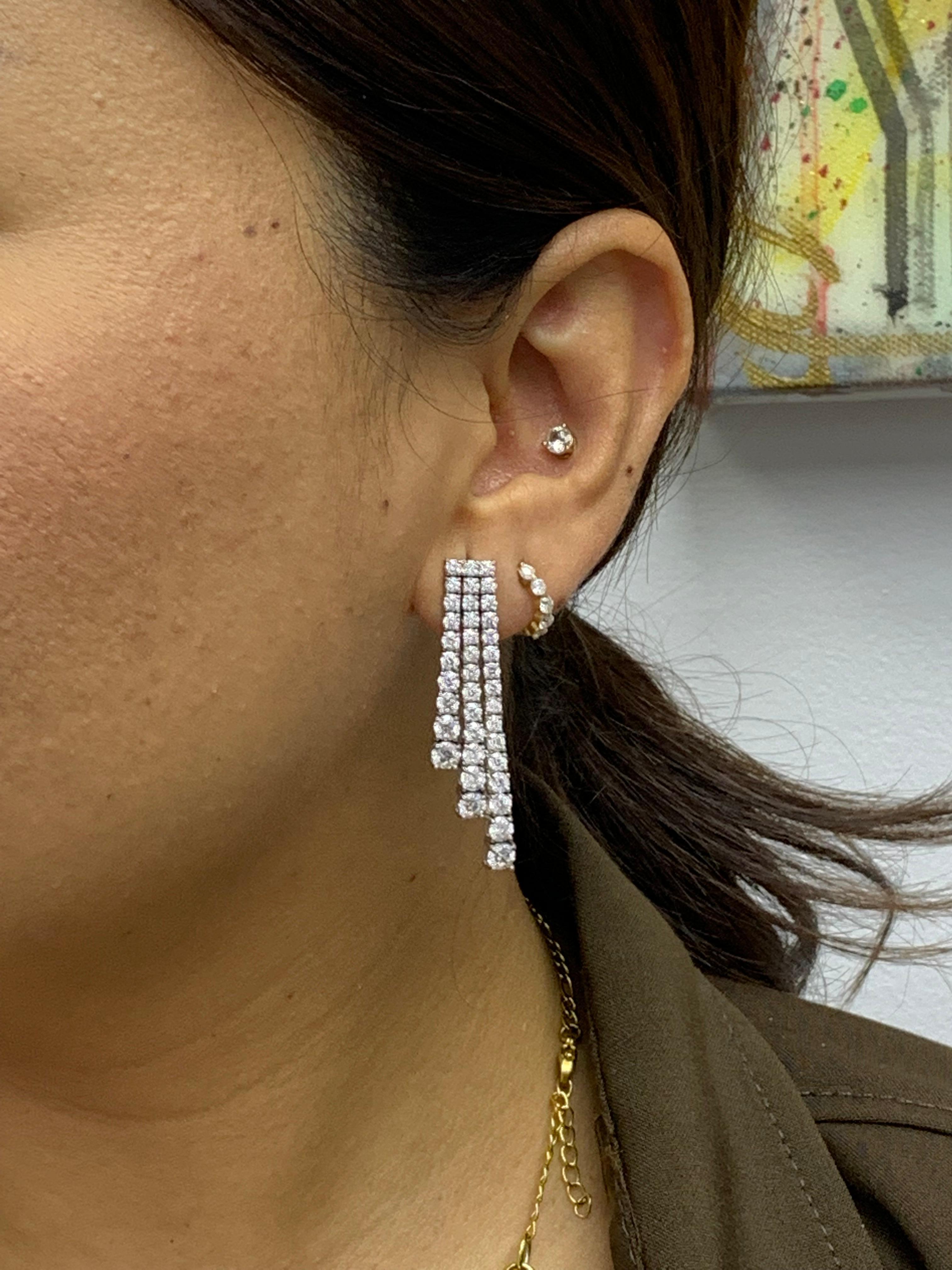 Round Cut 5.86 Carat Diamond Chandelier Earrings in 14k White Gold For Sale