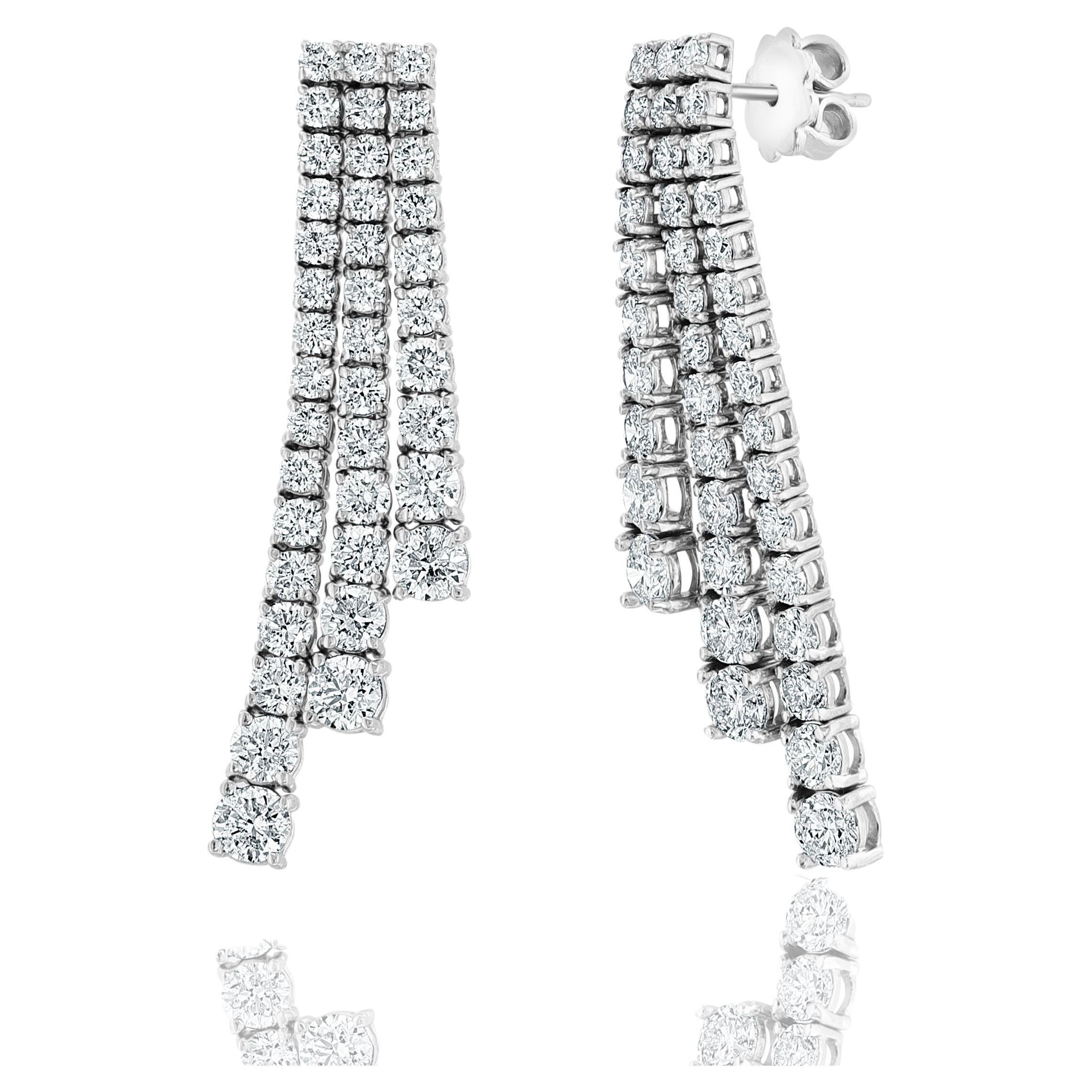 5.86 Carat Diamond Chandelier Earrings in 14k White Gold For Sale