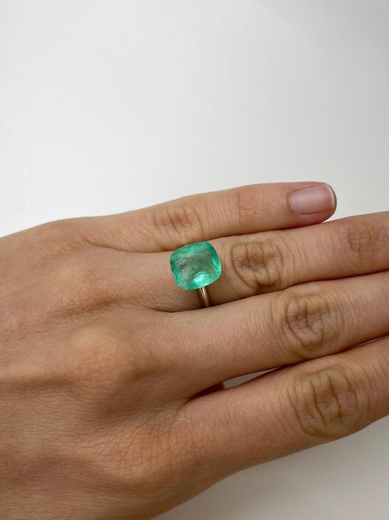 5.86 Carat Earthy Pastel Green Colombian Emerald - Cushion Cut May Birthstone For Sale 4