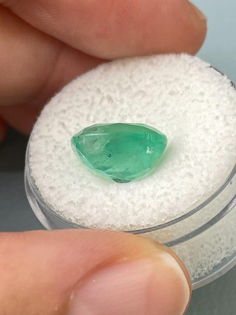 5.86 Carat Earthy Pastel Green Colombian Emerald - Cushion Cut May Birthstone For Sale 2