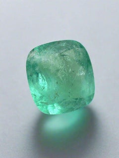 5.86 Carat Earthy Pastel Green Colombian Emerald - Cushion Cut May Birthstone