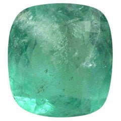 5.86 Carat Earthy Pastel Green Colombian Emerald - Cushion Cut May Birthstone