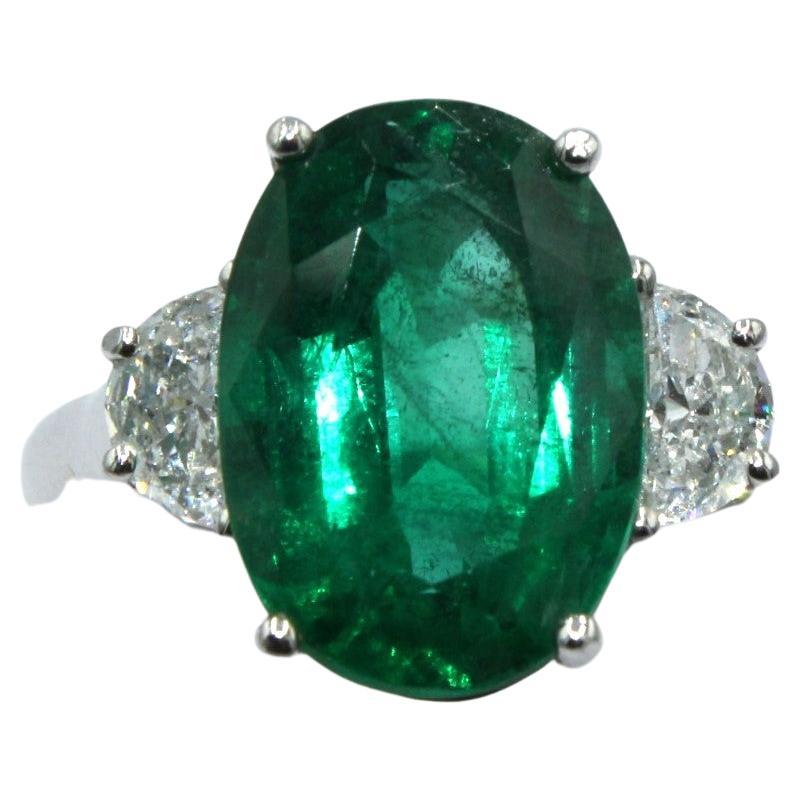5.86 Carat Emerald Diamond Ring For Sale
