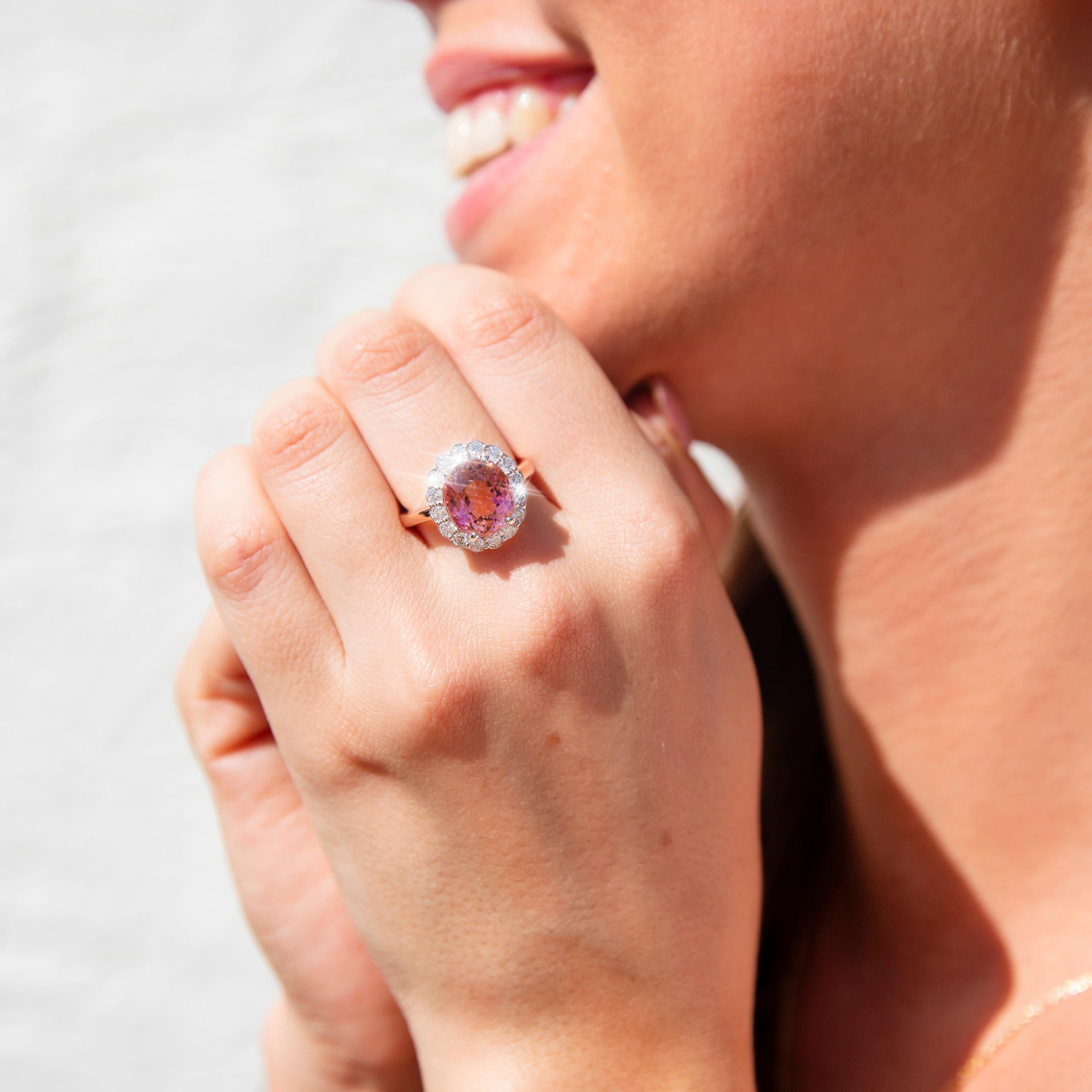 5.86 Carat Flawless Pink Tourmaline and Diamond Contemporary 18 Carat Gold Ring 7