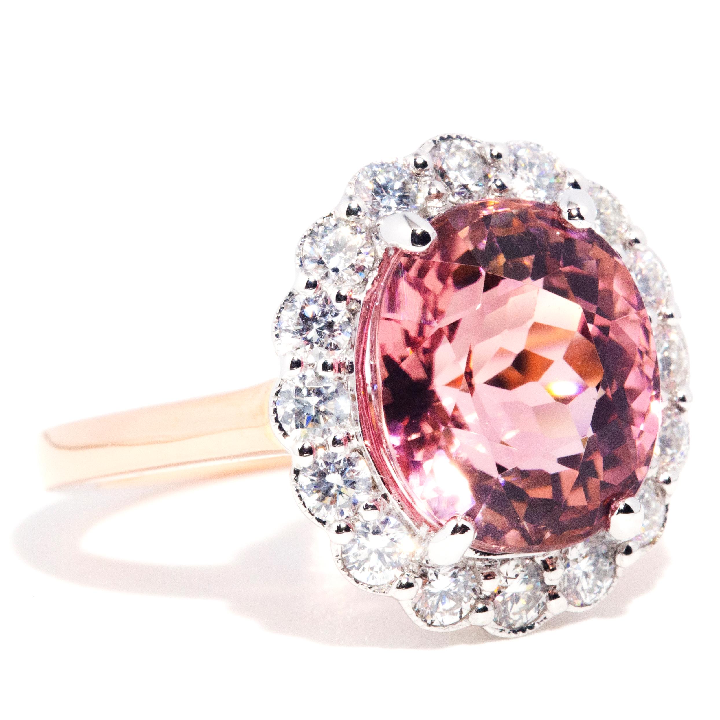 Oval Cut 5.86 Carat Flawless Pink Tourmaline and Diamond Contemporary 18 Carat Gold Ring