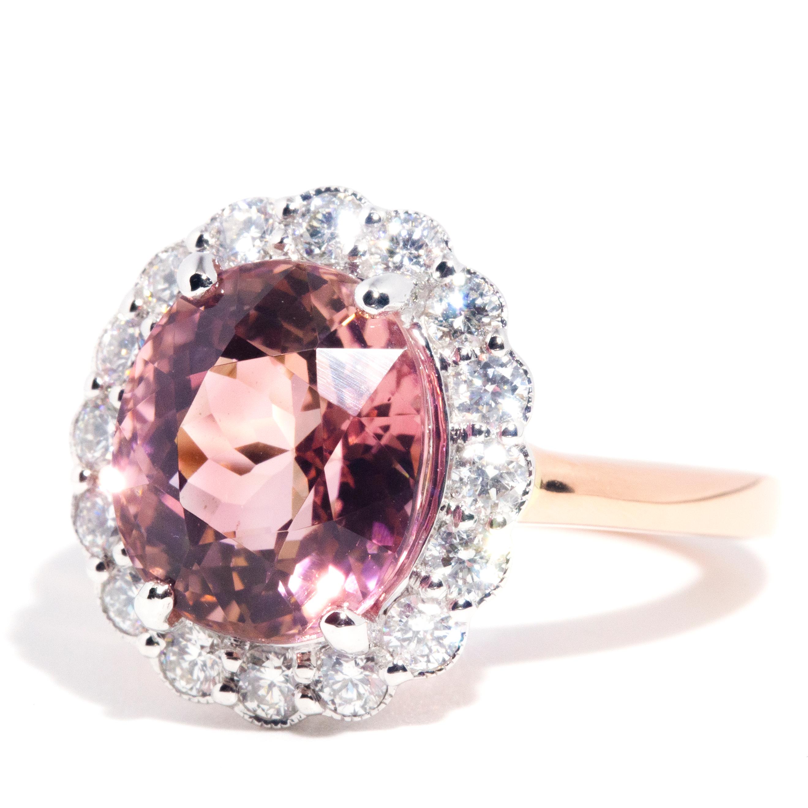 Women's 5.86 Carat Flawless Pink Tourmaline and Diamond Contemporary 18 Carat Gold Ring