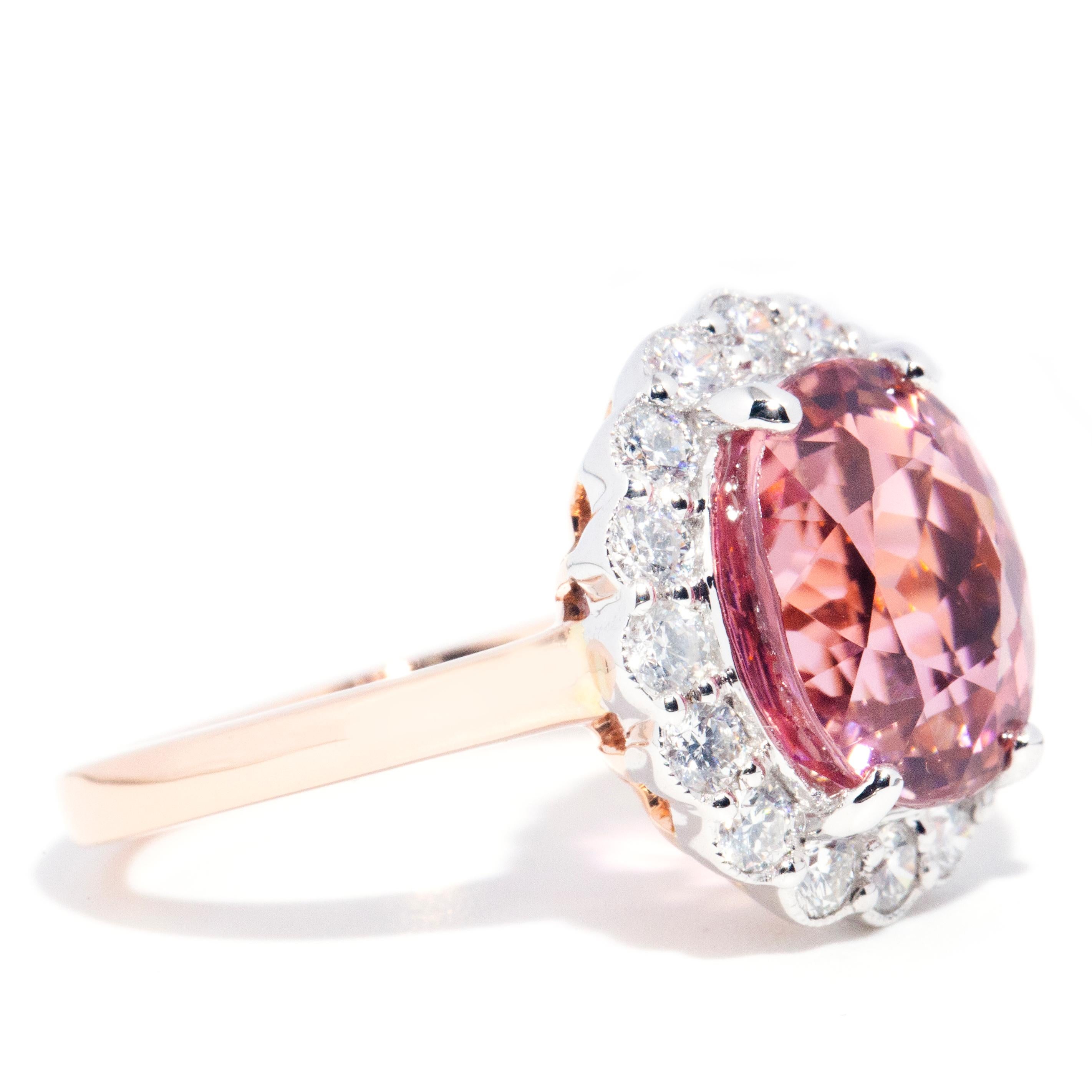 5.86 Carat Flawless Pink Tourmaline and Diamond Contemporary 18 Carat Gold Ring 2