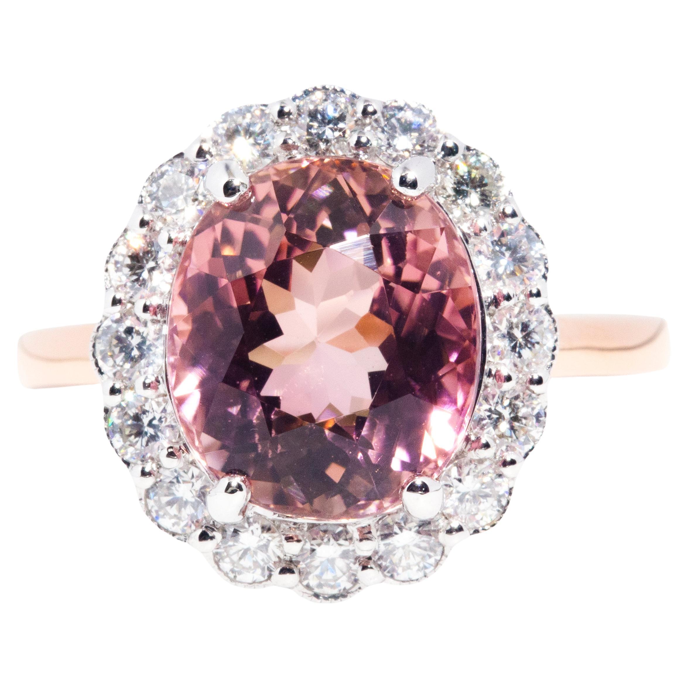 5.86 Carat Flawless Pink Tourmaline and Diamond Contemporary 18 Carat Gold Ring